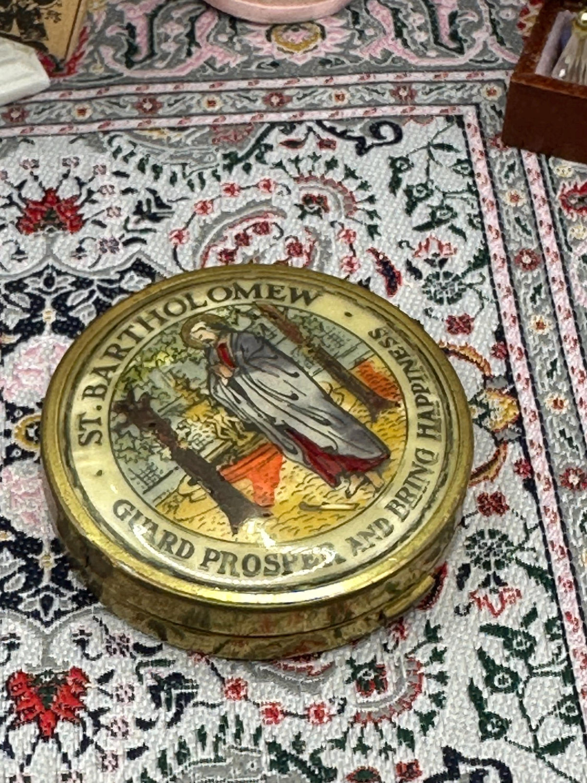Rare Vintage Coty Paris St. Bartholomew Powder Compact – Foiled Lid, 5.5cm, Art Deco Era