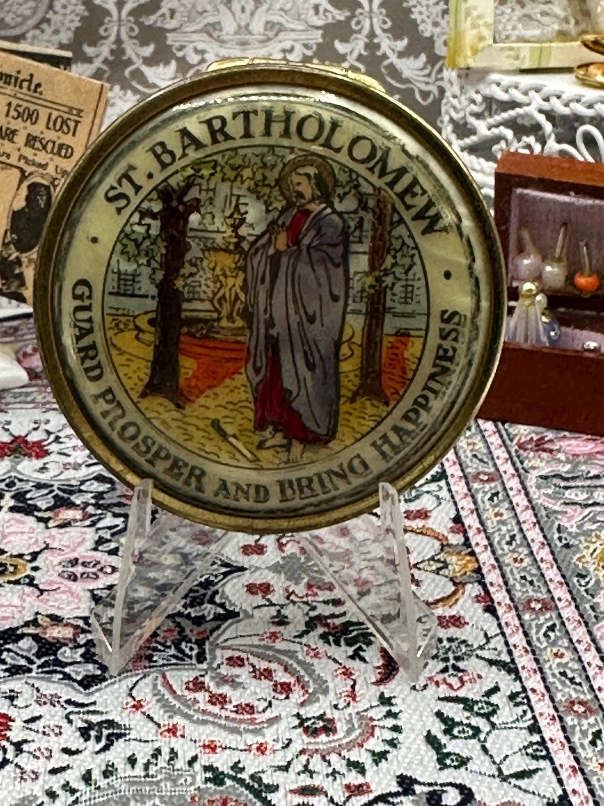 Rare Vintage Coty Paris St. Bartholomew Powder Compact – Foiled Lid, 5.5cm, Art Deco Era