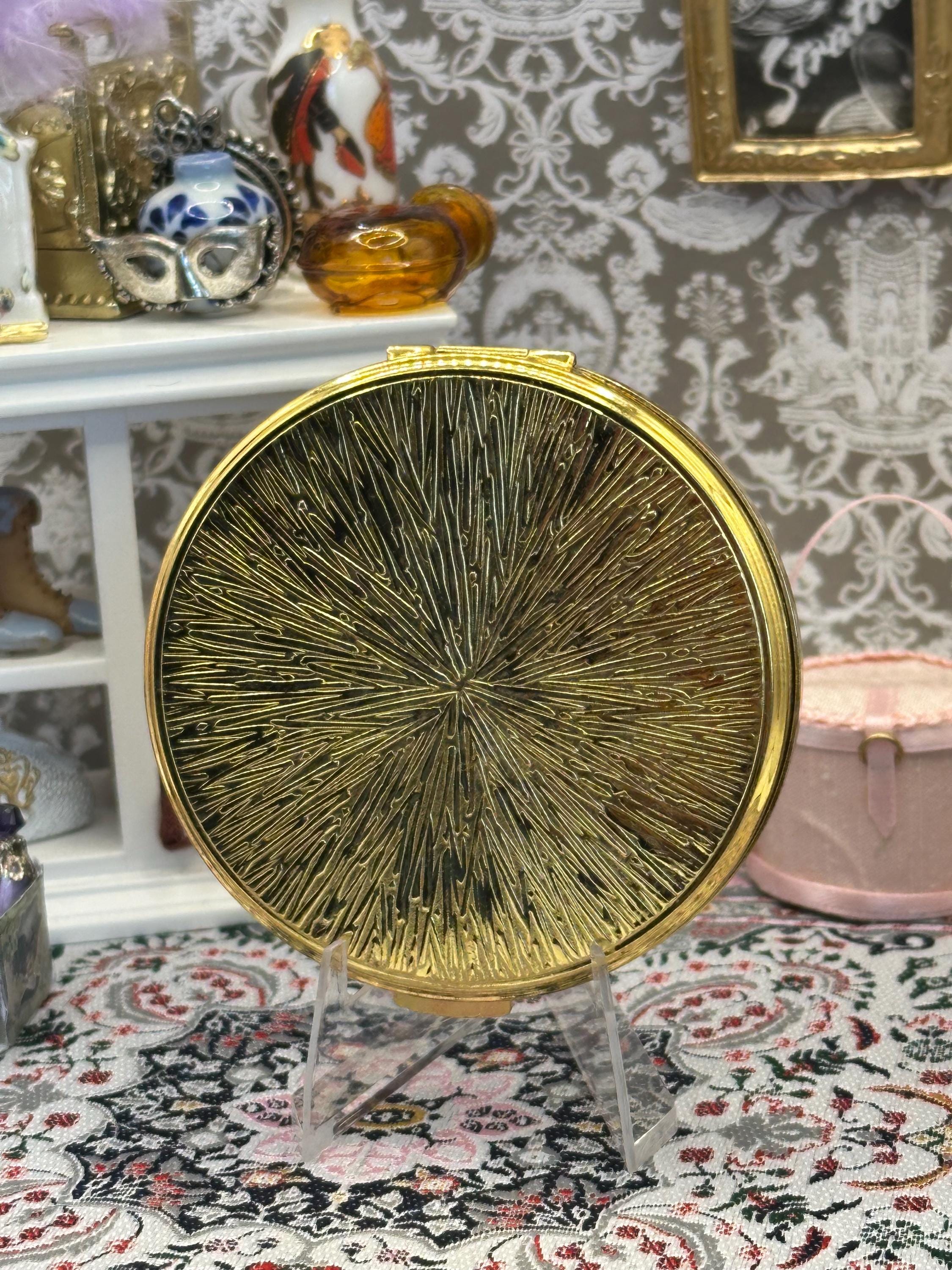 Vintage Gold & Black Powder Compact – Ornate Geometric Design, 6.5cm