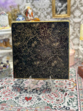 Vintage Le Rage Square Powder Compact – Black & Gold Floral, 7.5cm