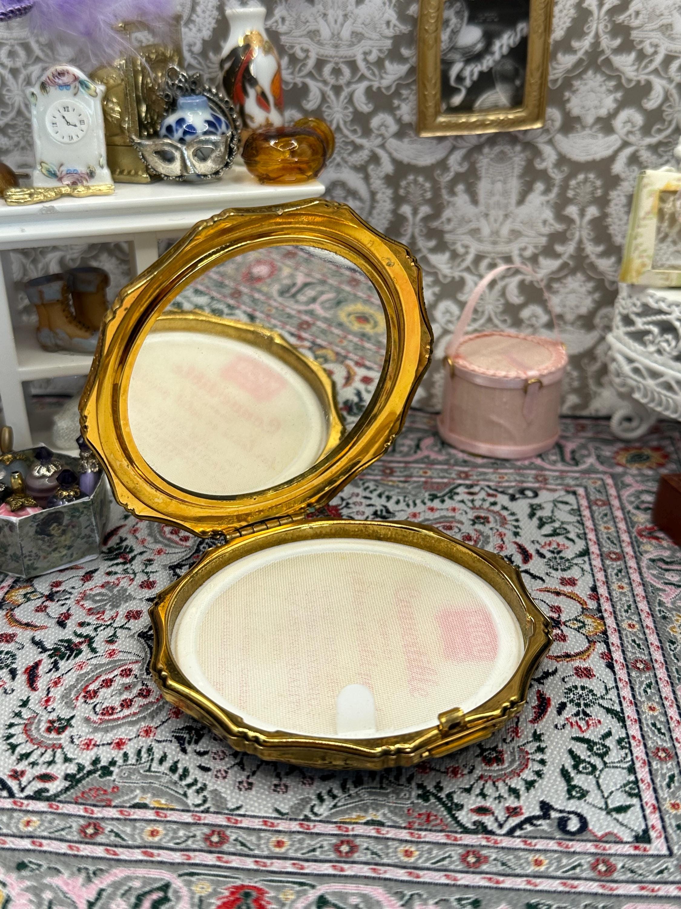 Vintage Kigu Yellow Enamel Powder Compact with Scalloped Gold-Tone Edge Peacock Design