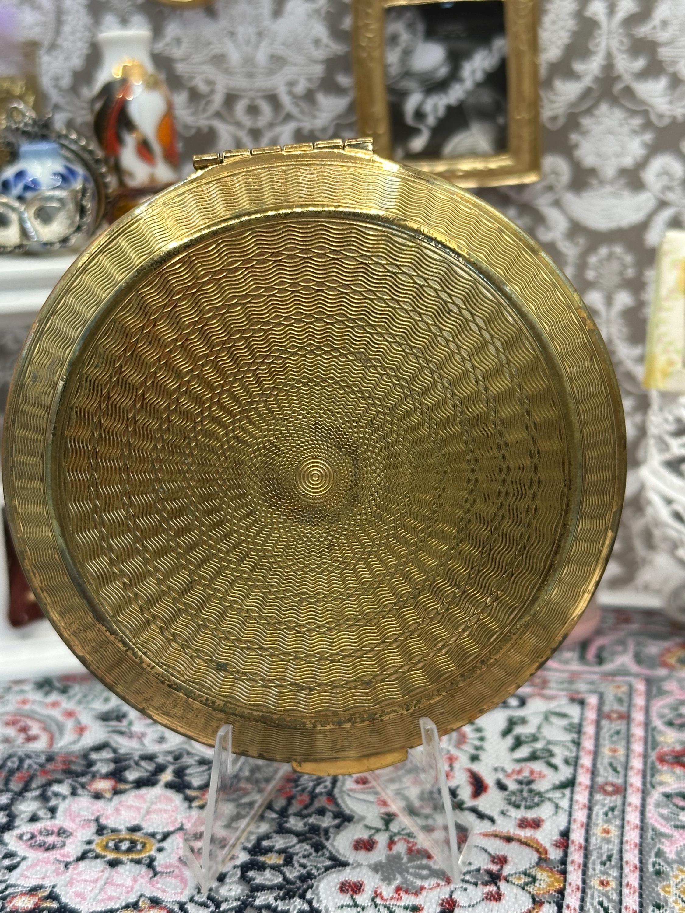 Vintage Kigu of London Powder Compact | Gold-Tone Filigree Rose | Boxed | 8cm