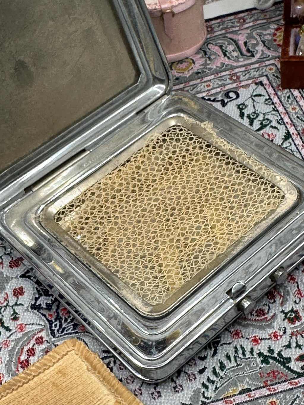 Vintage Silver Art Deco Powder Compact & Cigarette Case Combo Minaudiere