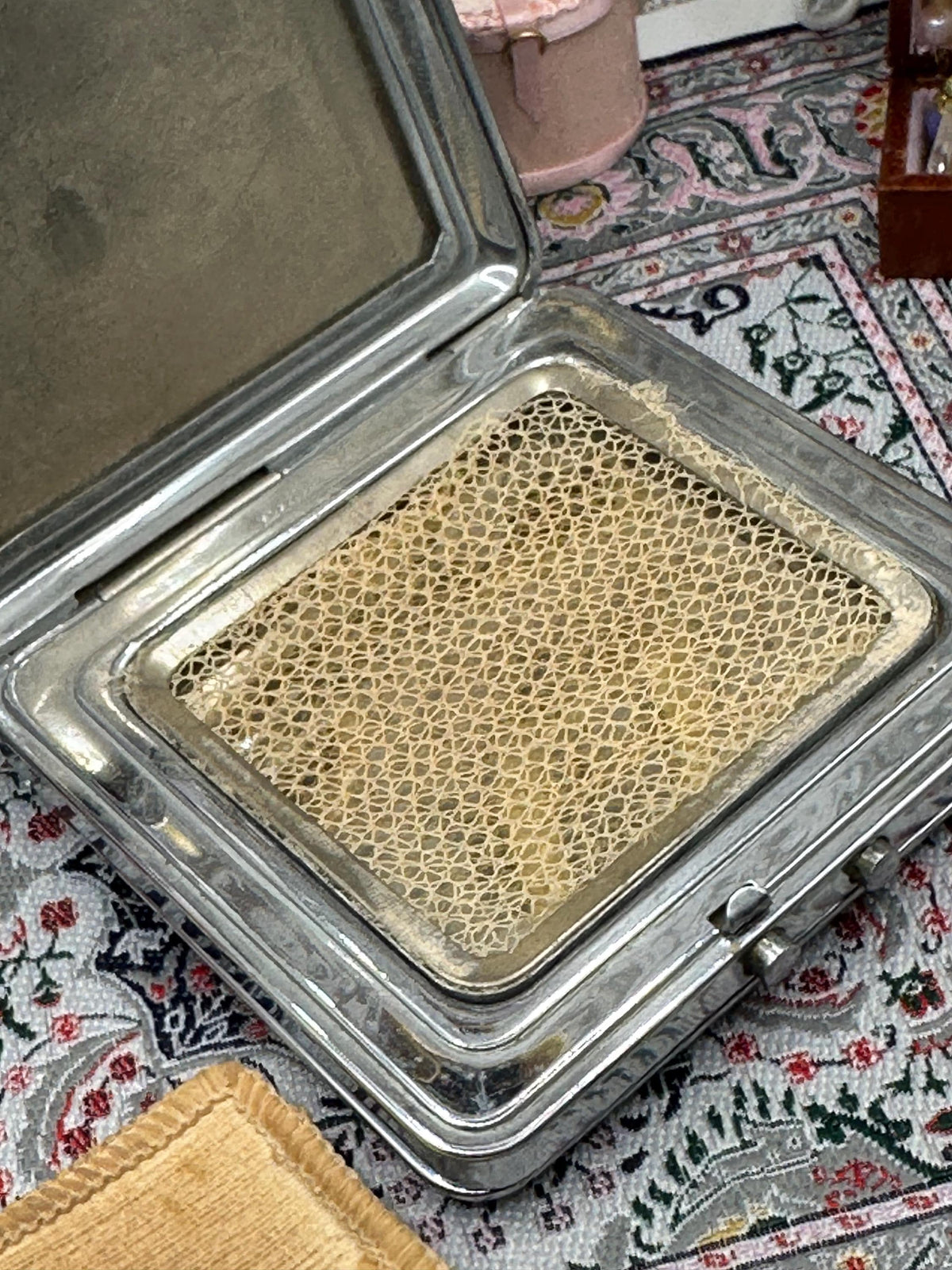 Vintage Silver Art Deco Powder Compact & Cigarette Case Combo Minaudiere