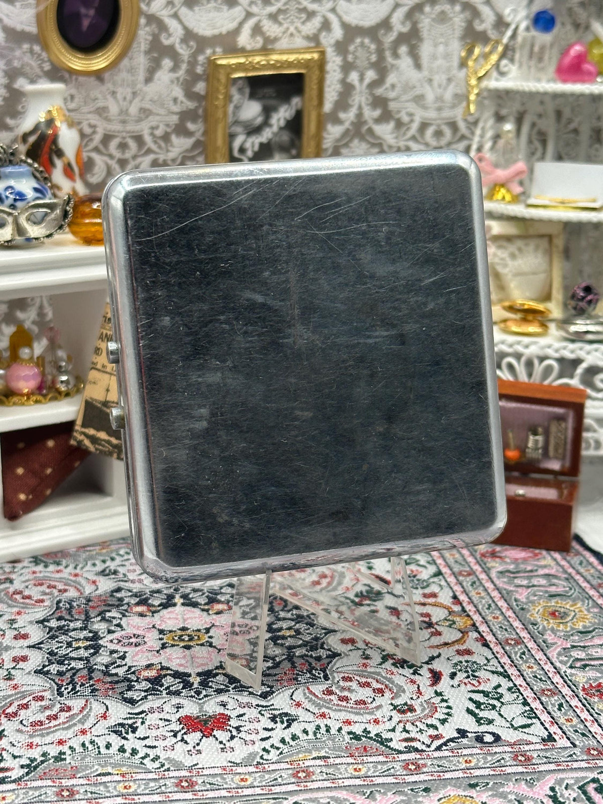 Vintage Silver Art Deco Powder Compact & Cigarette Case Combo Minaudiere