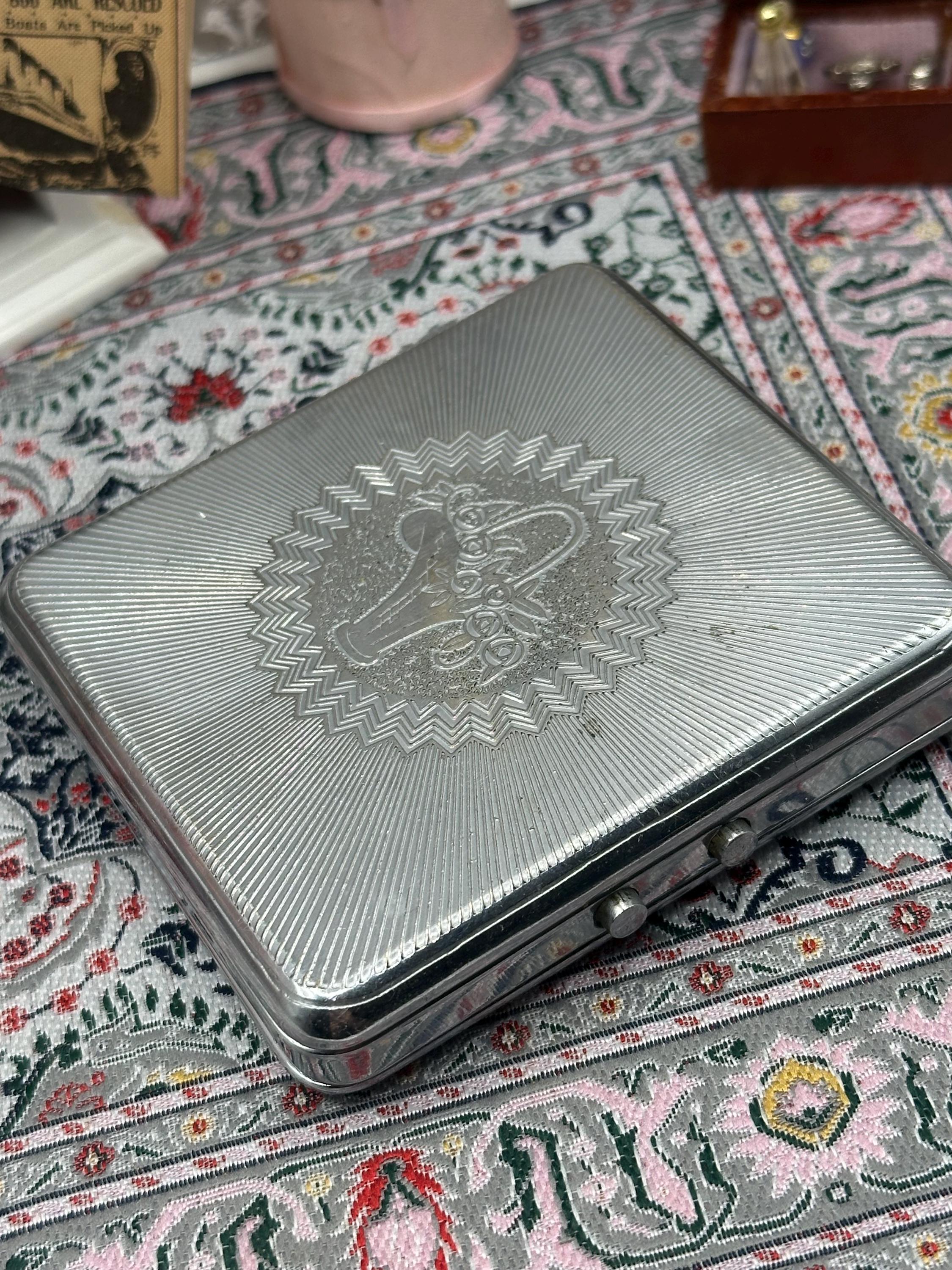 Vintage Silver Art Deco Powder Compact & Cigarette Case Combo Minaudiere