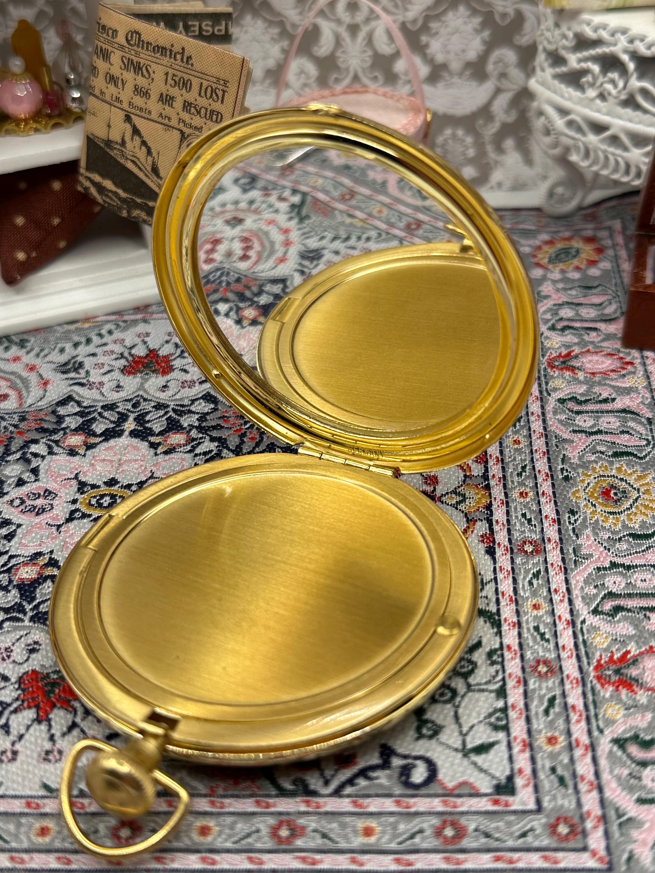 Vintage Alexandra de Markoff Pocket Watch Powder Compact Blue Enamel Original Puff & Screen