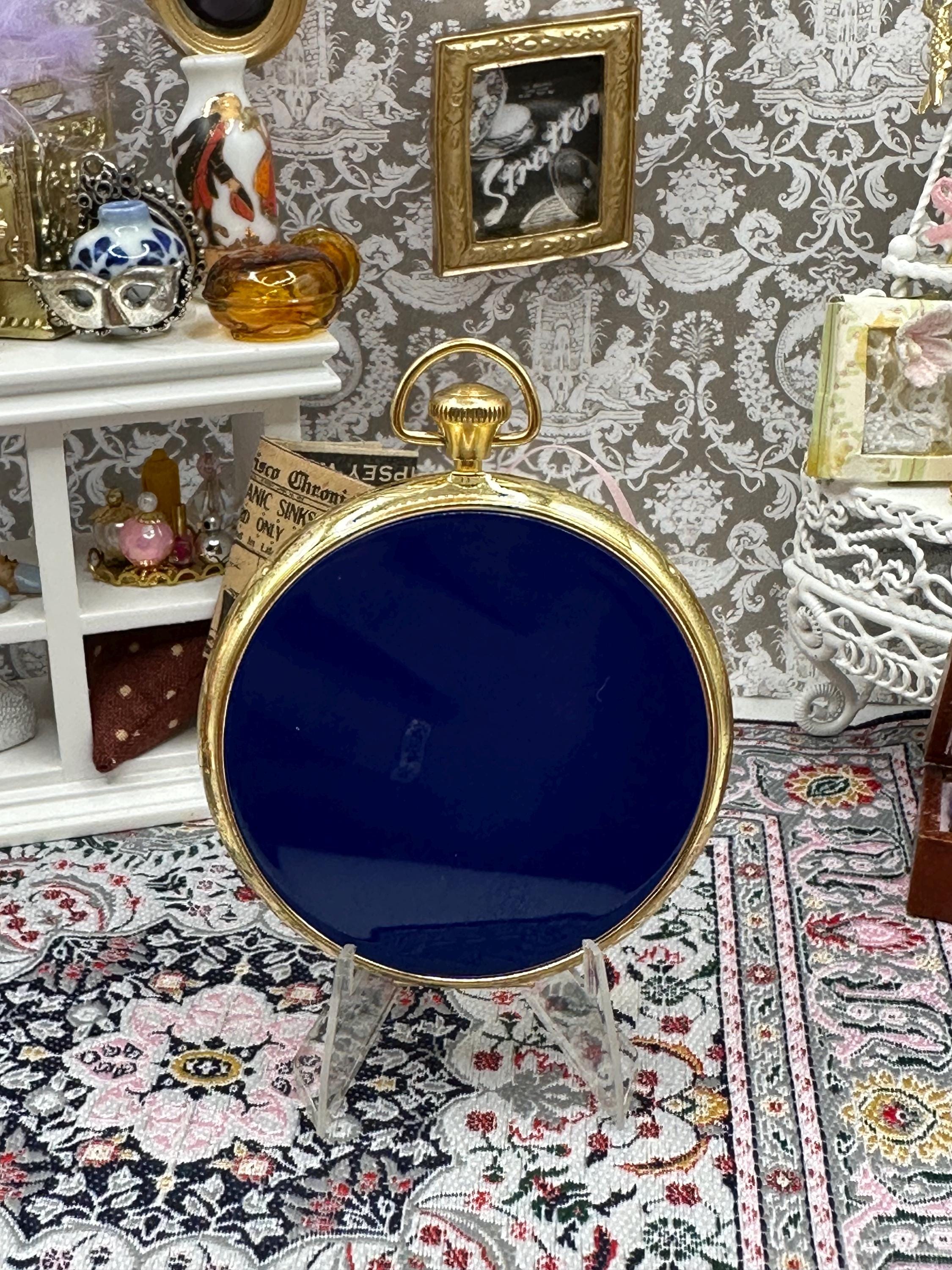 Vintage Alexandra de Markoff Pocket Watch Powder Compact Blue Enamel Original Puff & Screen