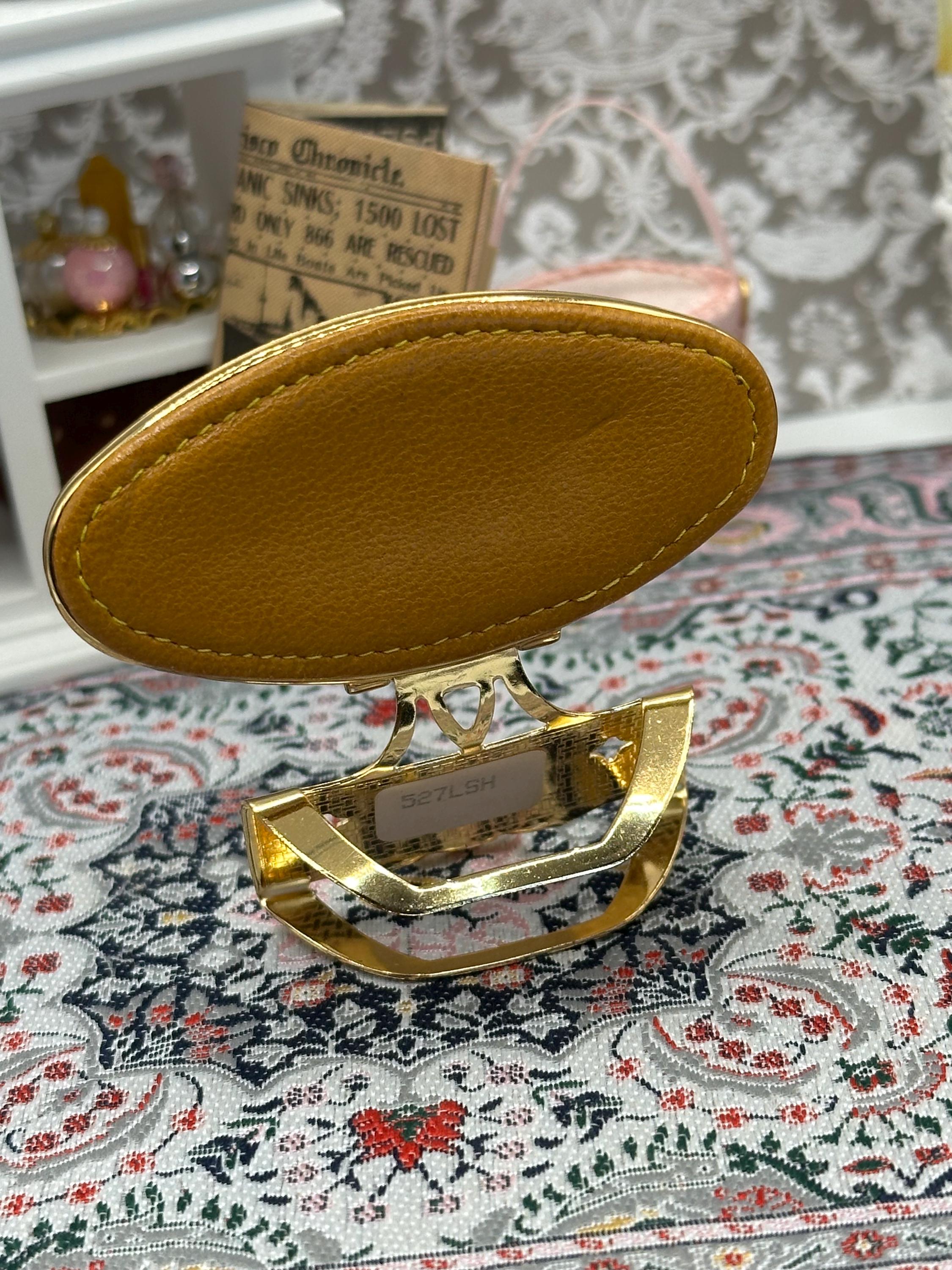 Vintage Stratton “Lipview” Lipstick Holder & Mirror – Tan Leather, Gold Tone Clip