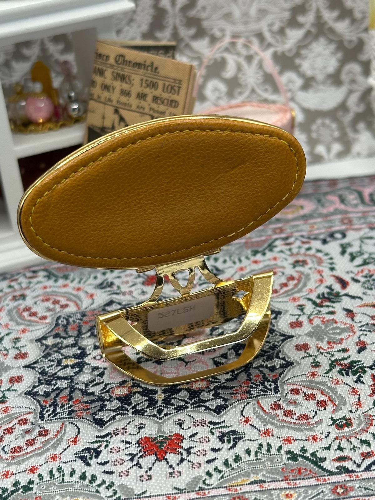 Vintage Stratton “Lipview” Lipstick Holder & Mirror – Tan Leather, Gold Tone Clip
