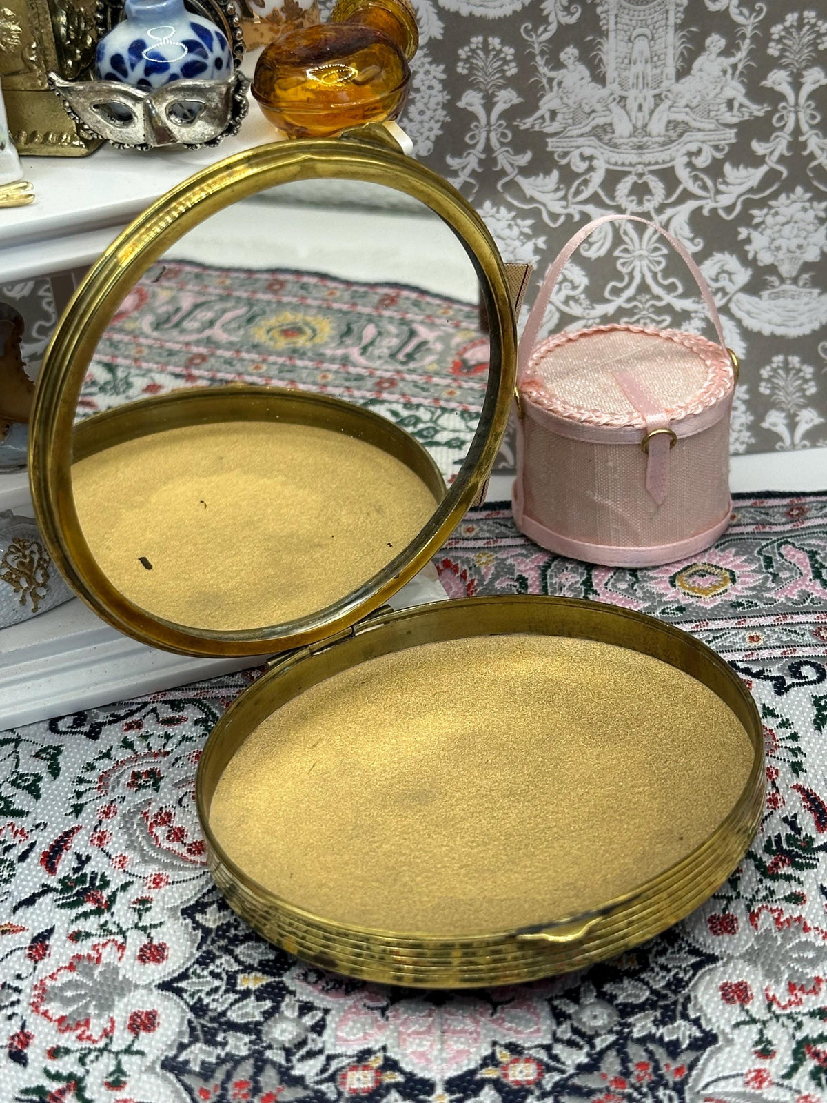 Vintage Lourdes Souvenir Powder Compact | Red Enamel ND Basilica Design, Gold Tone