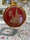 Vintage Lourdes Souvenir Powder Compact | Red Enamel ND Basilica Design, Gold Tone