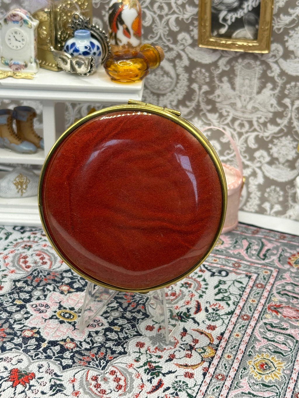 Vintage Lourdes Souvenir Powder Compact | Red Enamel ND Basilica Design, Gold Tone