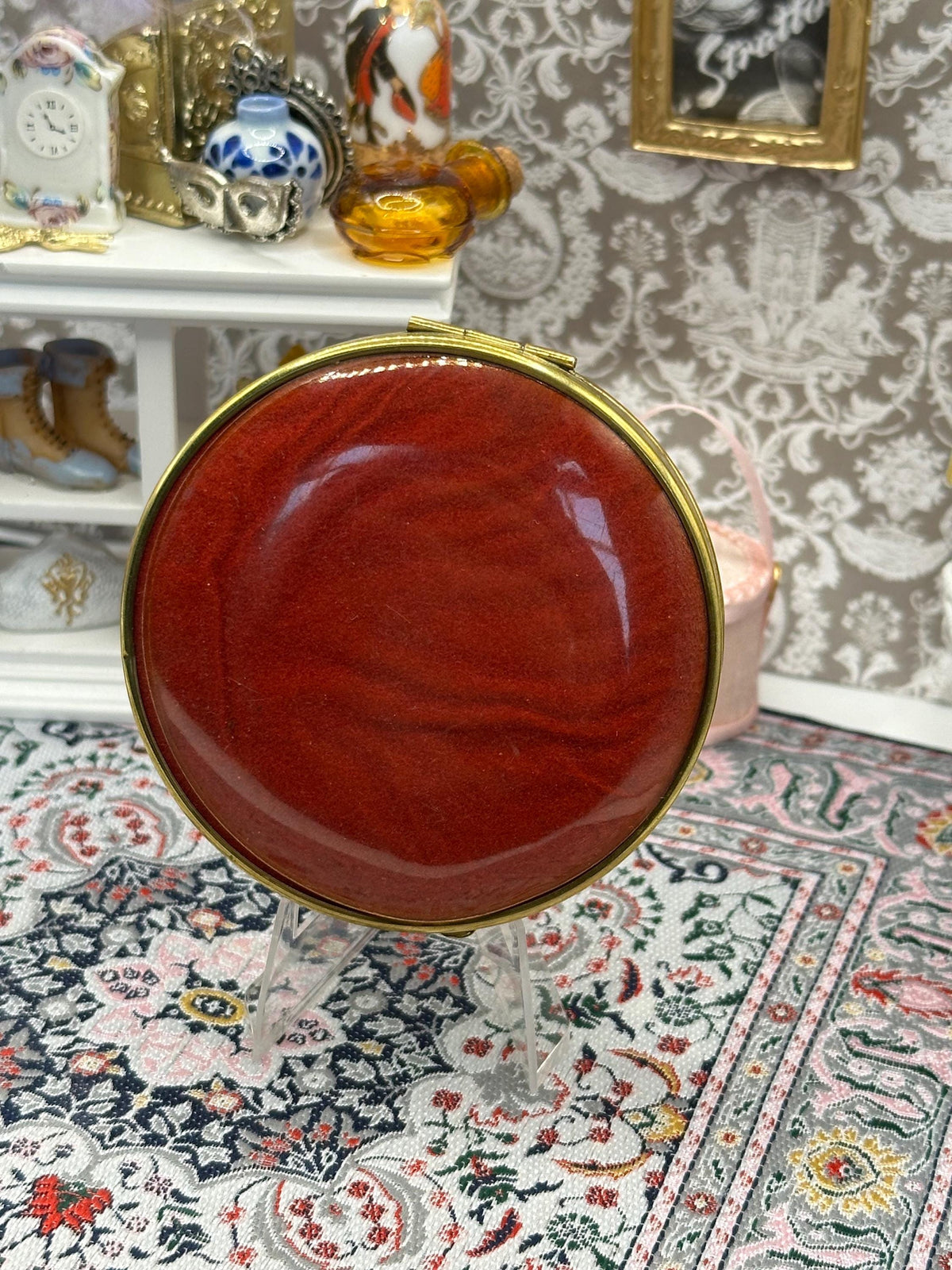Vintage Lourdes Souvenir Powder Compact | Red Enamel ND Basilica Design, Gold Tone