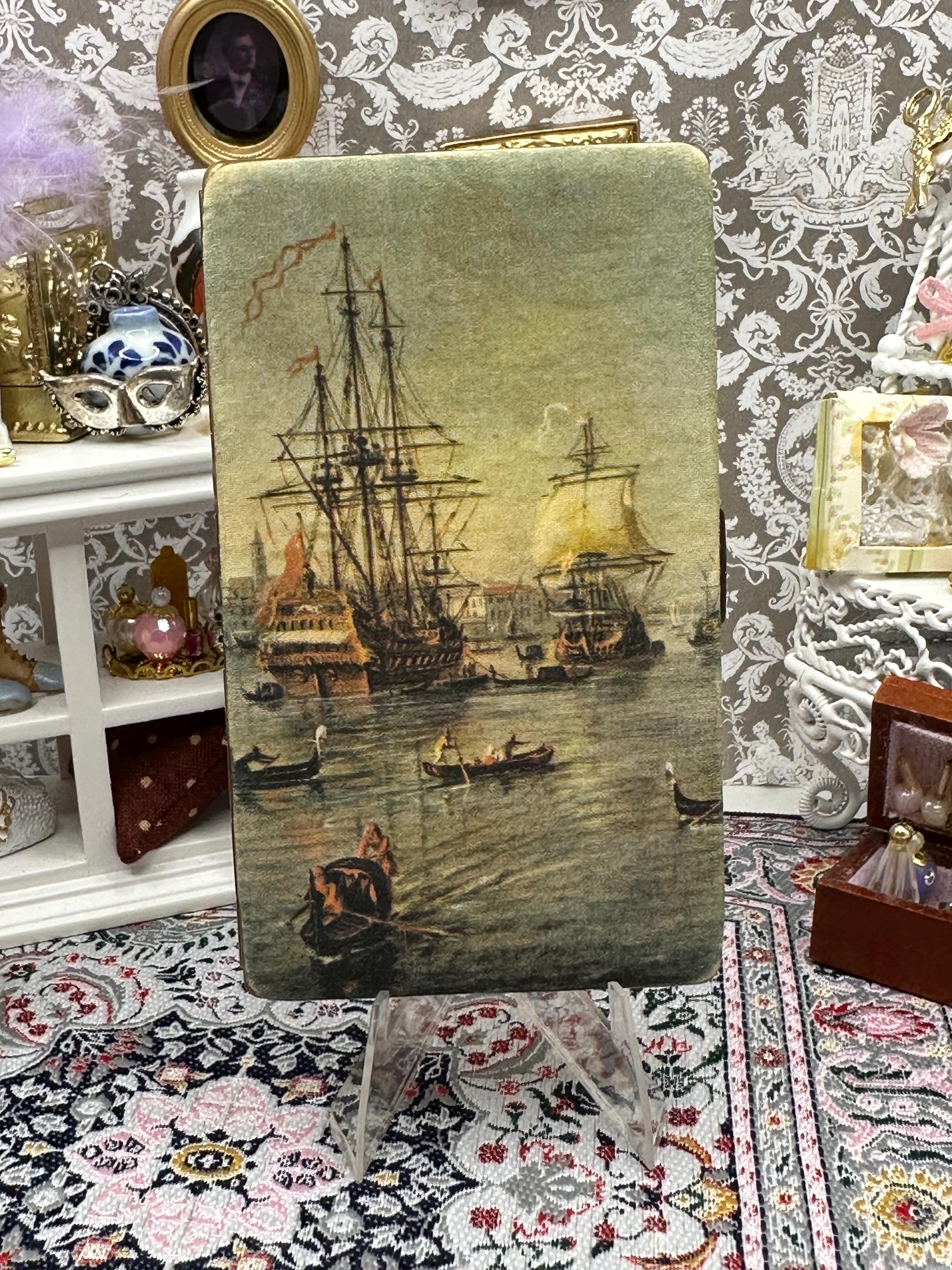 Vintage Fabric Cigarette Case – 1950s Maritime Harbour Scene