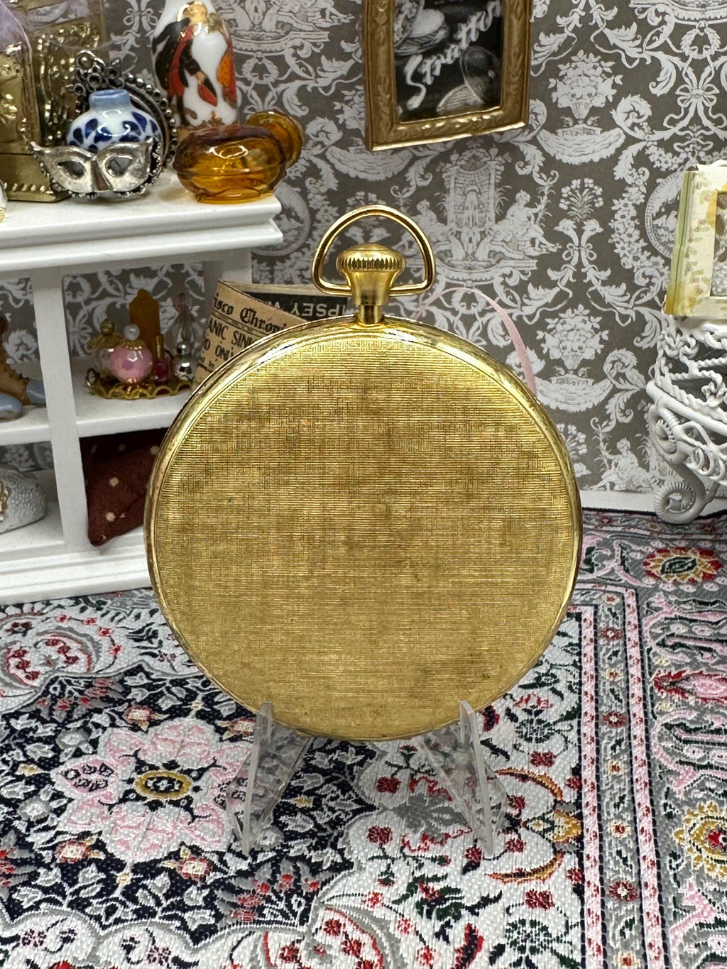 Vintage Alexandra de Markoff Pocket Watch Powder Compact Blue Enamel Original Puff & Screen