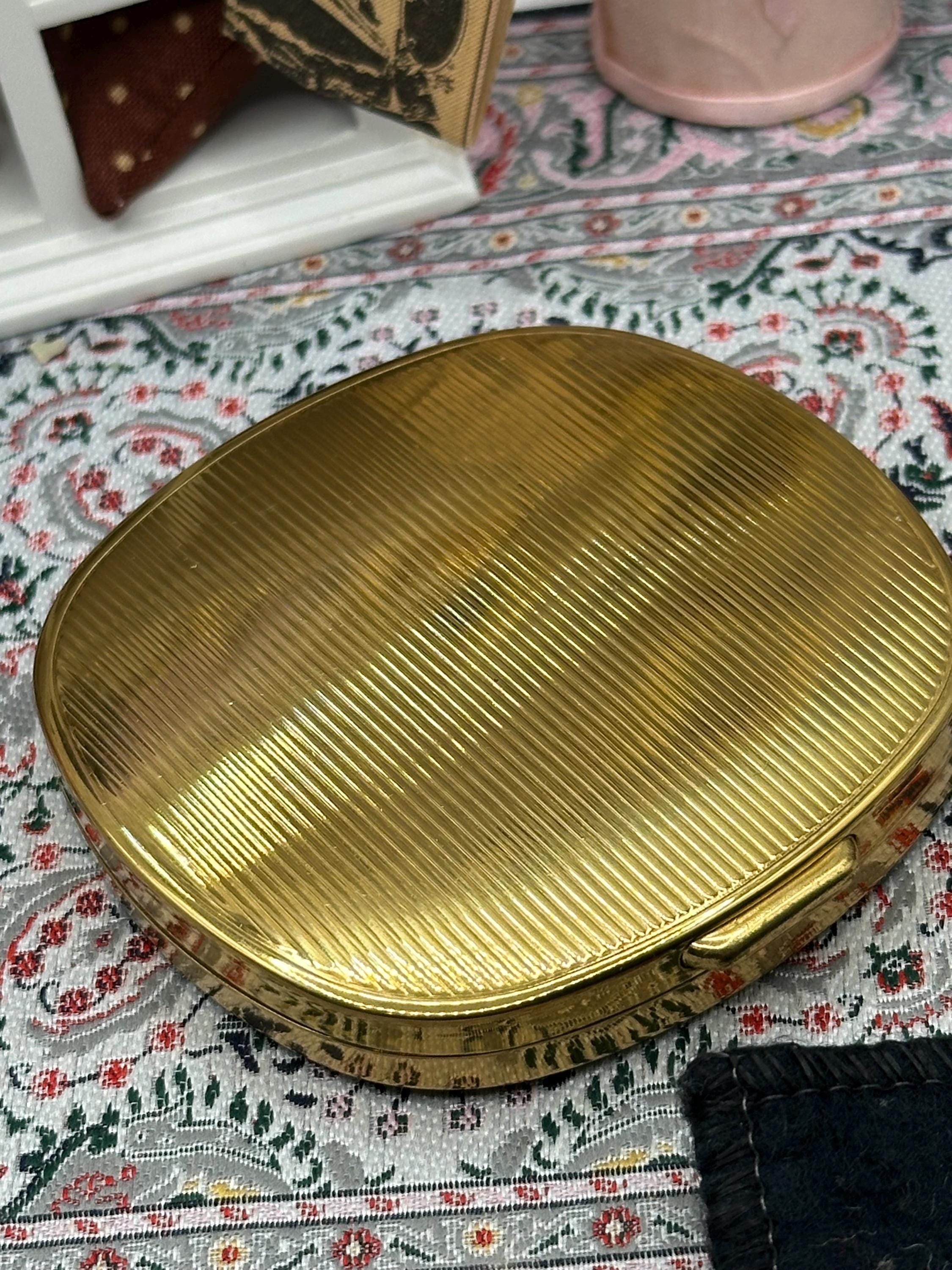 Vintage Gold Tone Powder Compact – 1950s Hand Cut Mirror, Boots Compact With Pouch