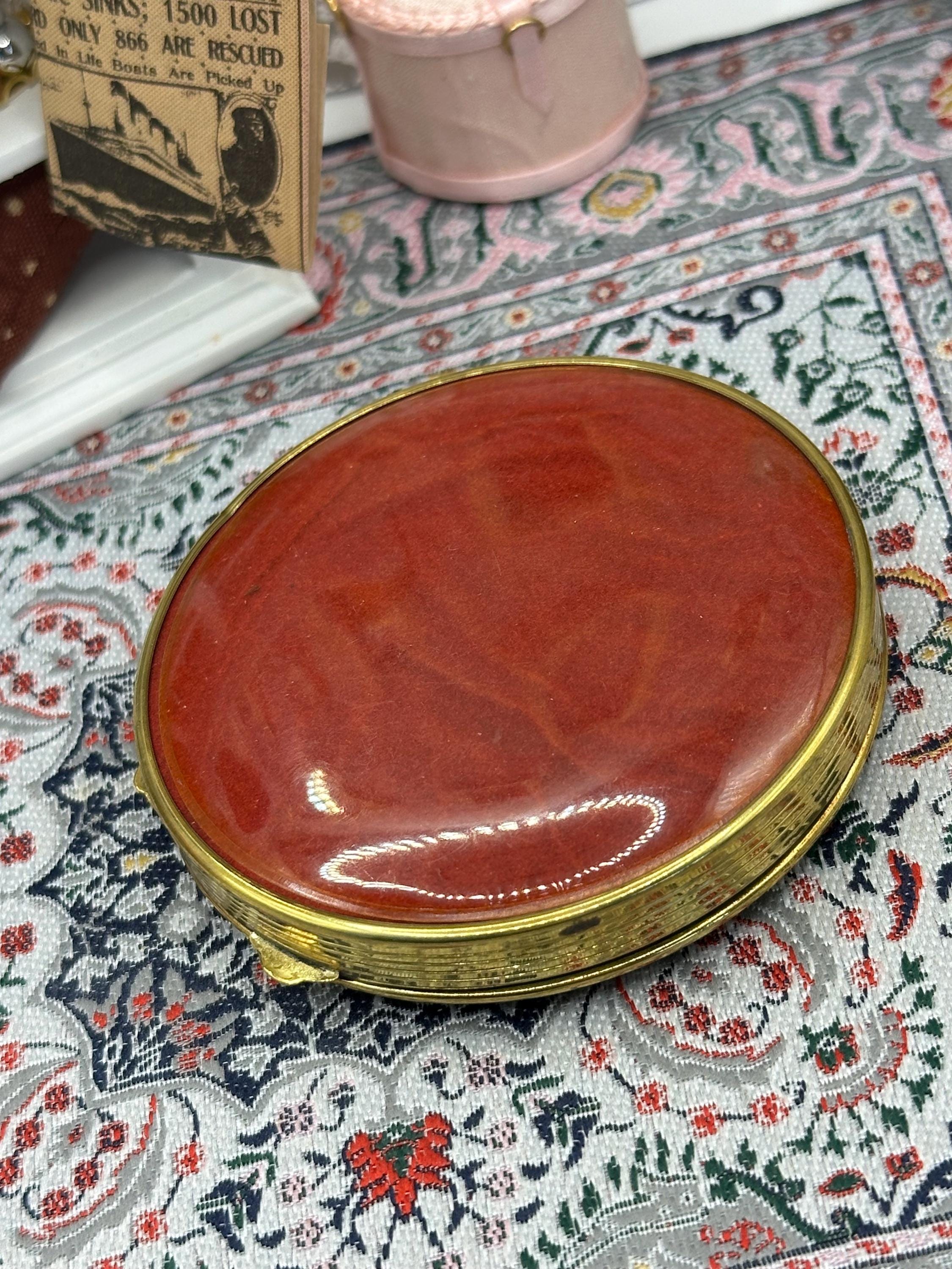 Vintage Lourdes Souvenir Powder Compact | Red Enamel ND Basilica Design, Gold Tone