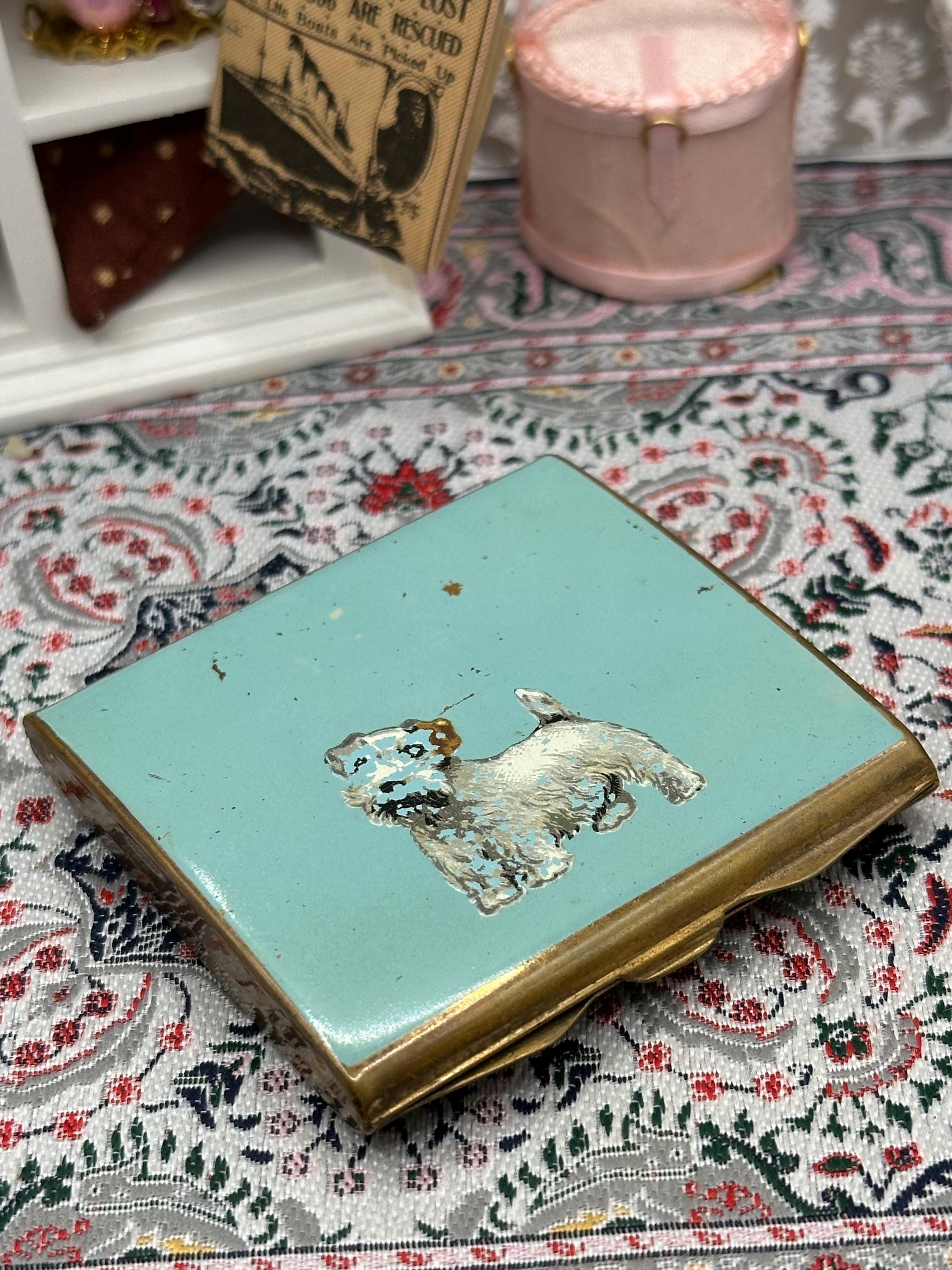 Vintage Stratton Square Powder Compact – Terrier Dog, 2.25" / 5.7cm, Highly Collectible, Black Pouch Included
