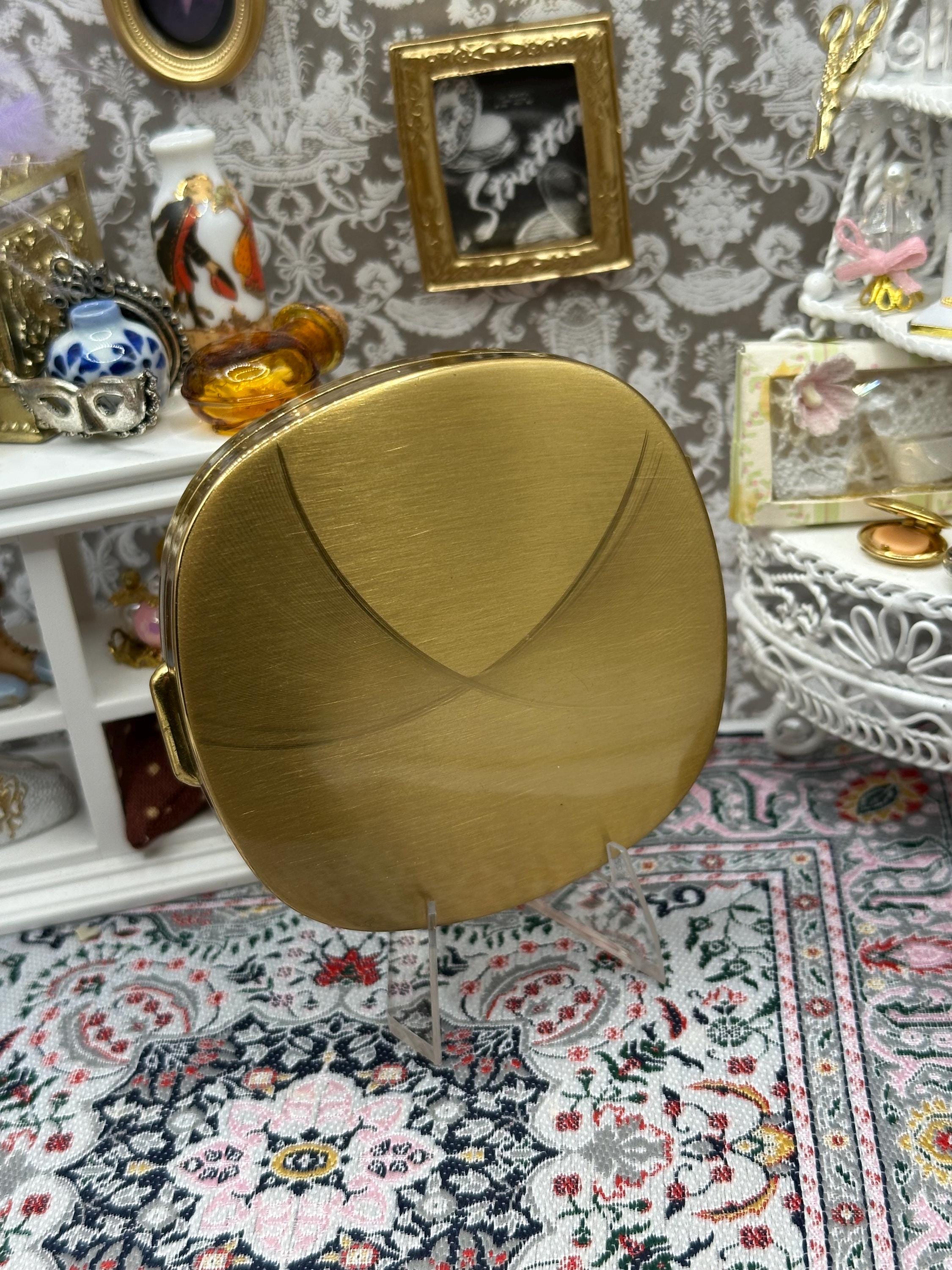 Vintage Gold Tone Powder Compact – 1950s Hand Cut Mirror, Boots Compact With Pouch