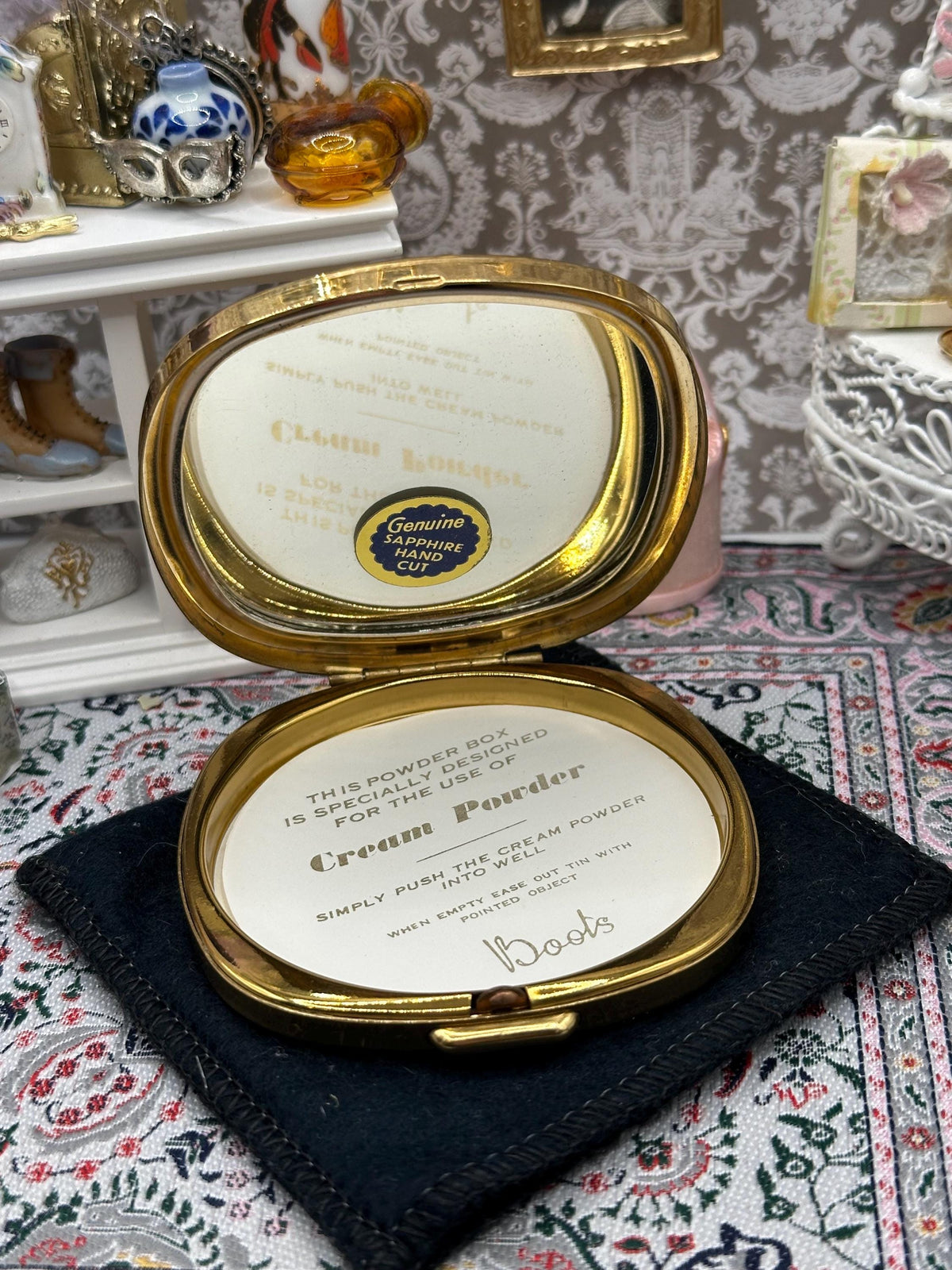 Vintage Gold Tone Powder Compact – 1950s Hand Cut Mirror, Boots Compact With Pouch
