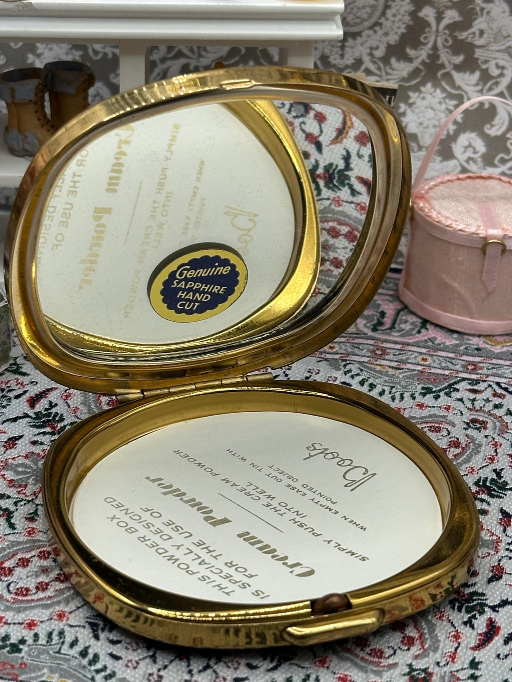 Vintage Gold Tone Powder Compact – 1950s Hand Cut Mirror, Boots Compact With Pouch