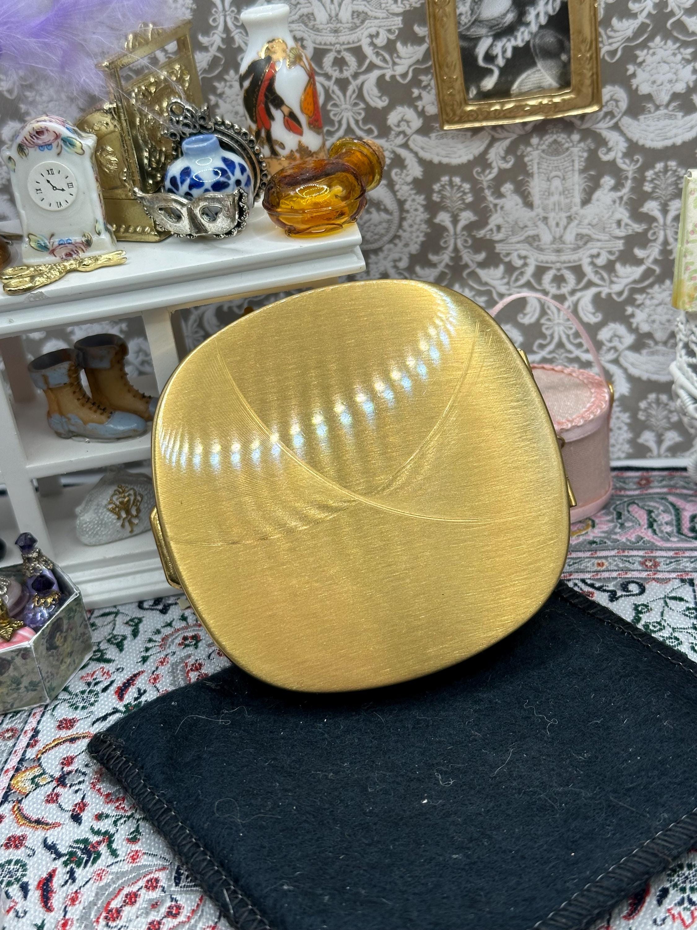 Vintage Gold Tone Powder Compact – 1950s Hand Cut Mirror, Boots Compact With Pouch