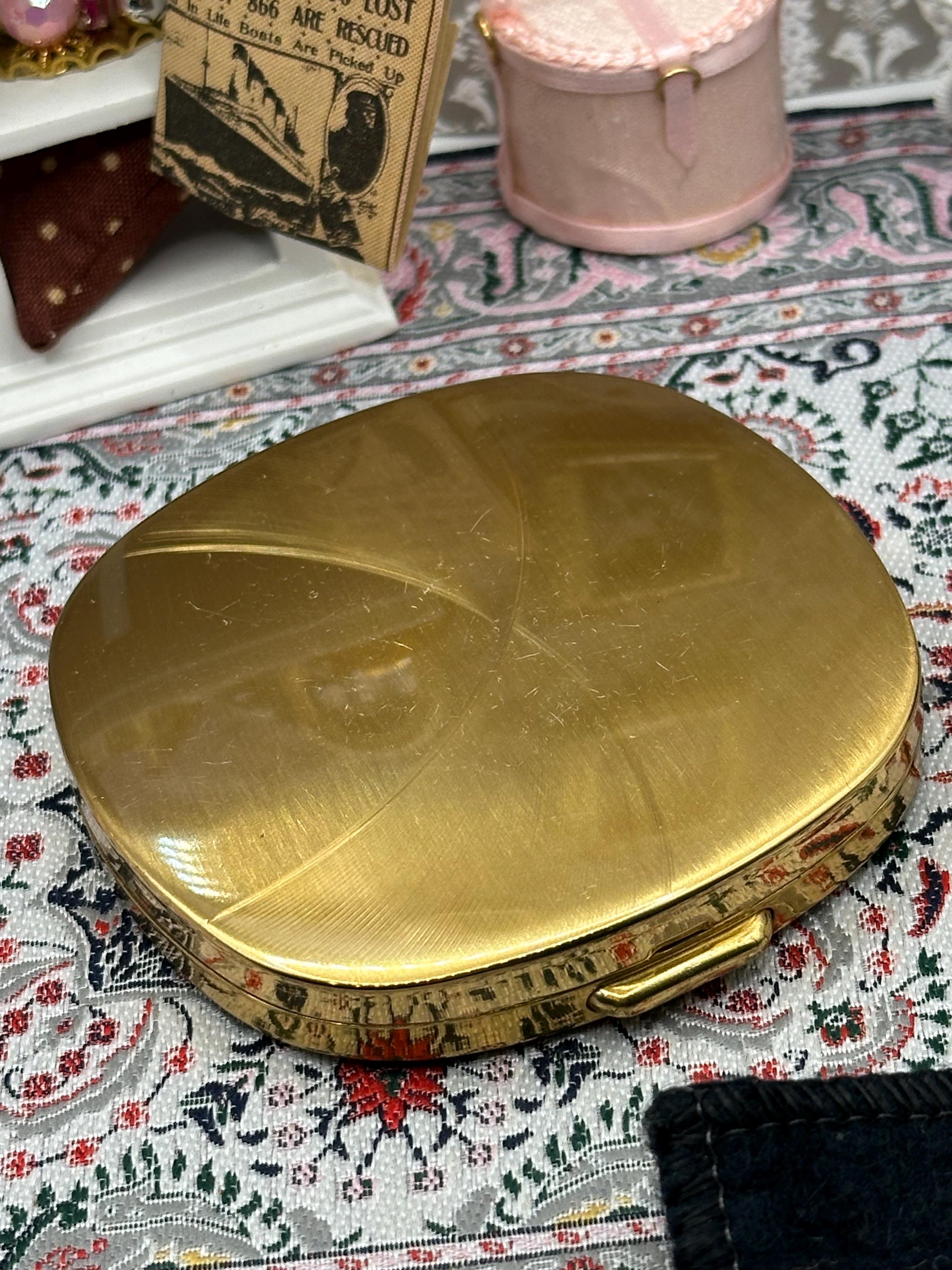 Vintage Gold Tone Powder Compact – 1950s Hand Cut Mirror, Boots Compact With Pouch