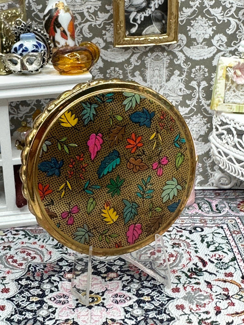 Mimosa Powder Compact Vintage Leaf Design Gold Tone Retro Collectable Makeup Accessory