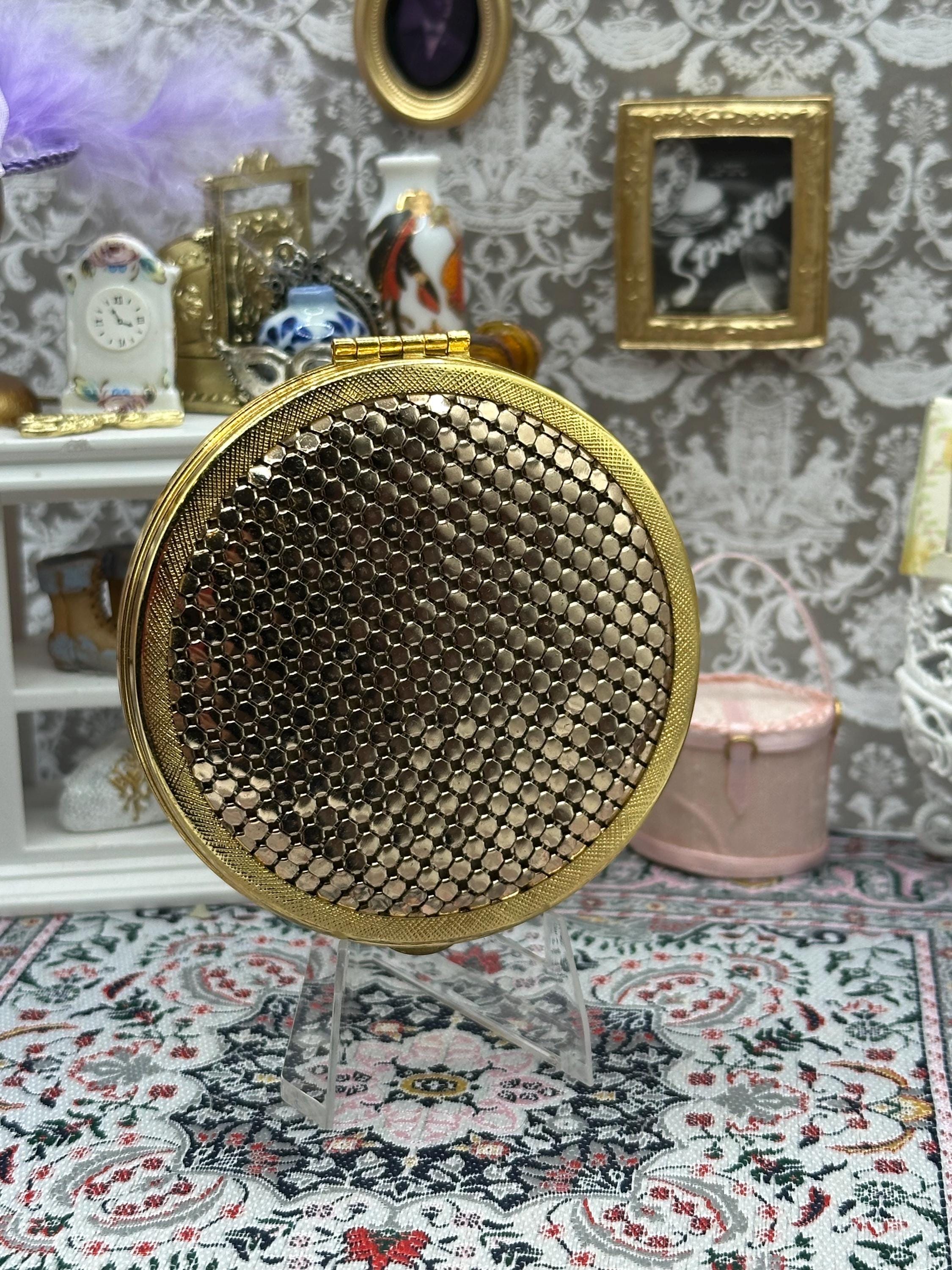 Vintage Mesh Top Gold Tone Powder Compact with Mirror