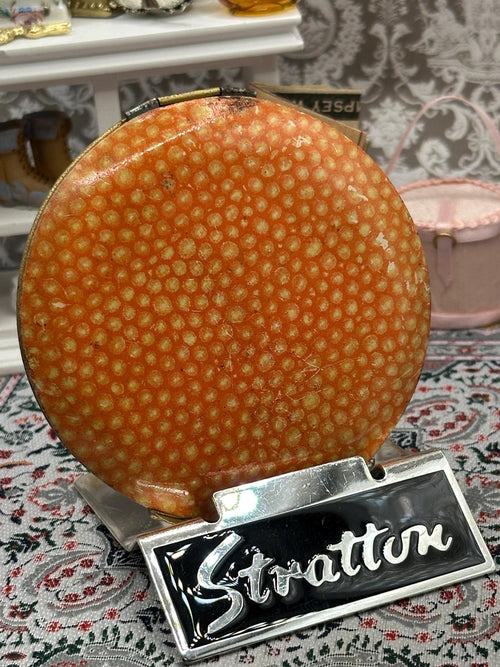 Extremely Rare Shagreen Stratton Non-Spill Powder Compact – 8cm, Excellent Condition, Original Puff