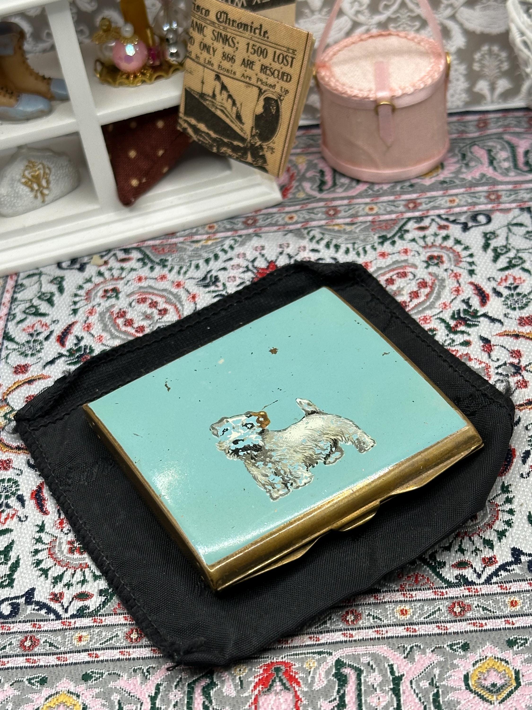 Vintage Stratton Square Powder Compact – Terrier Dog, 2.25" / 5.7cm, Highly Collectible, Black Pouch Included