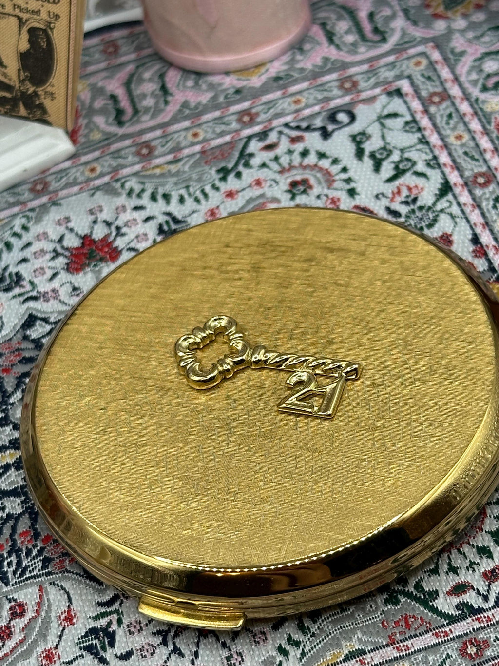 Vintage Stratton 21st Birthday Powder Compact with Key Motif - Boxed Beauty Accessory