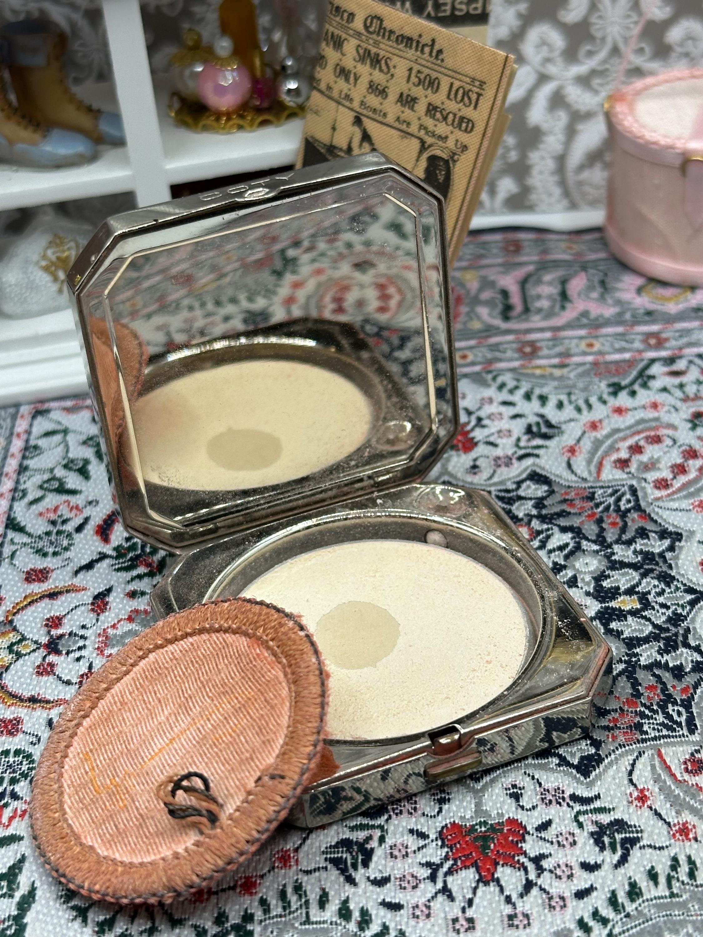 Coty Tri Powder Compact 1950s Silver Tone Double Compartment with Original Pouch