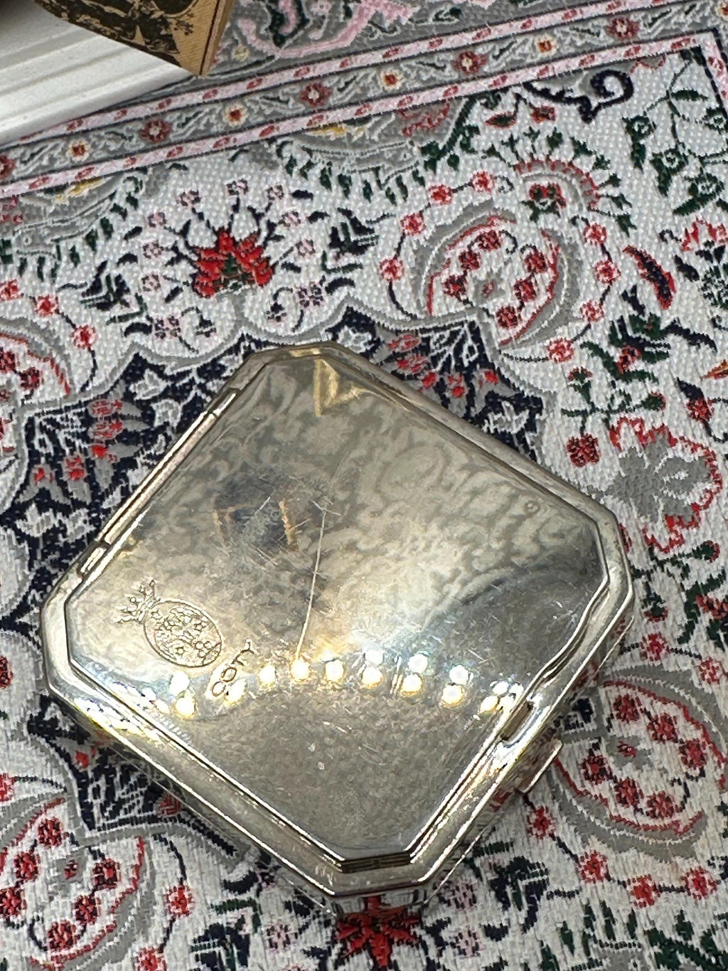 Coty Tri Powder Compact 1950s Silver Tone Double Compartment with Original Pouch