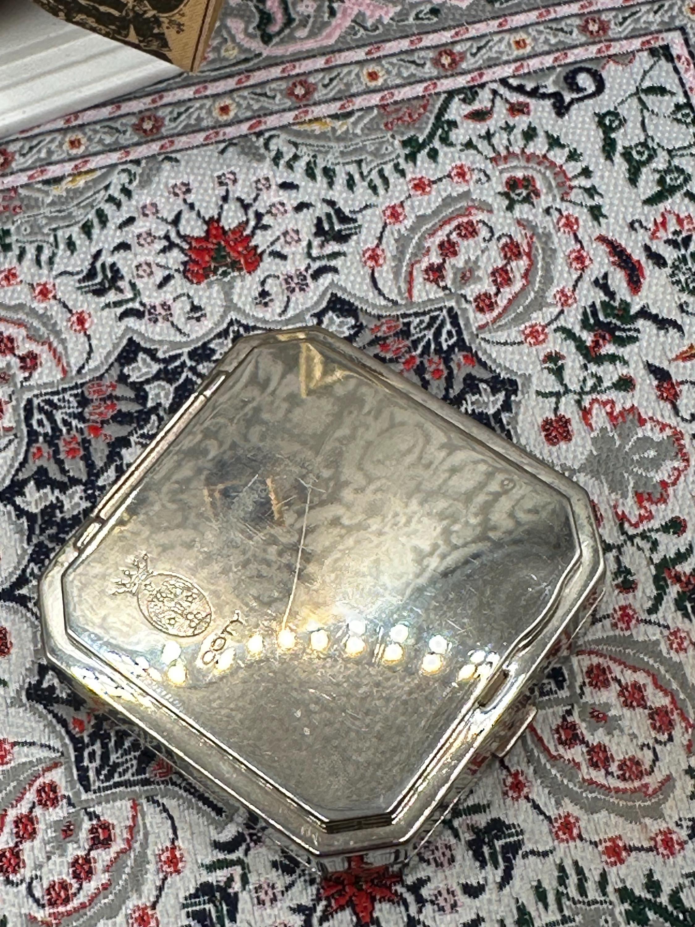 Coty Tri Powder Compact 1950s Silver Tone Double Compartment with Original Pouch