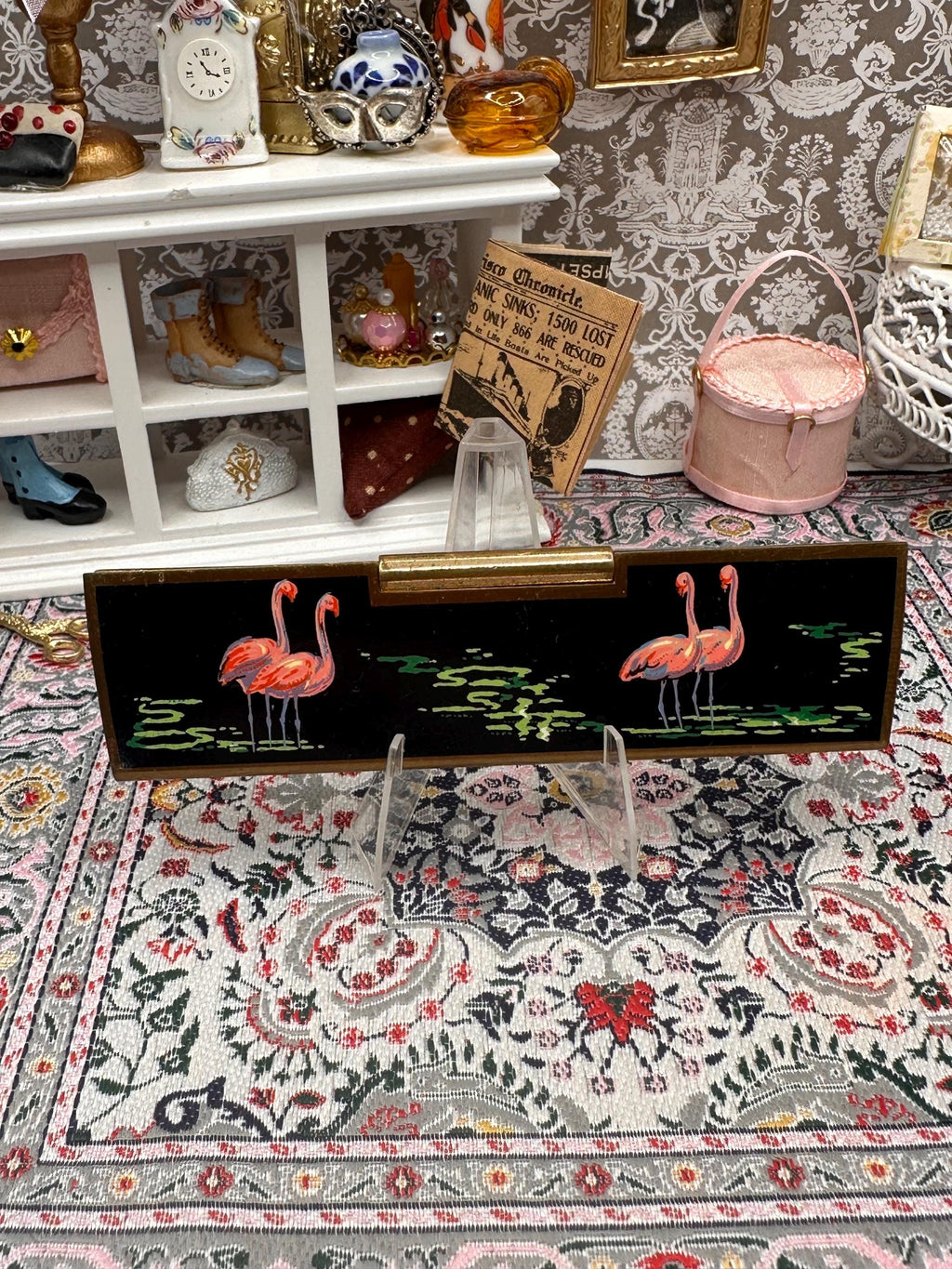 Vintage Mascot Flamingo Comb Hand Painted Navy Blue Vanity Accessory