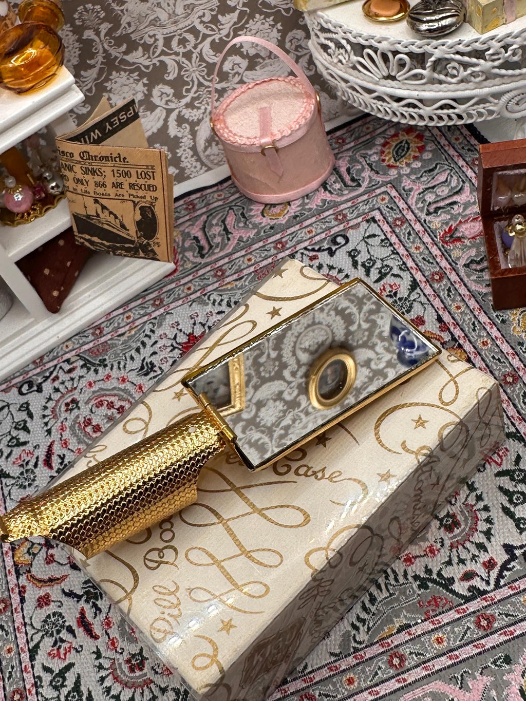 Glamorous Vintage Gold Tone Lipstick Holder in Original Box - Mid-Century Kigu Lipmirror