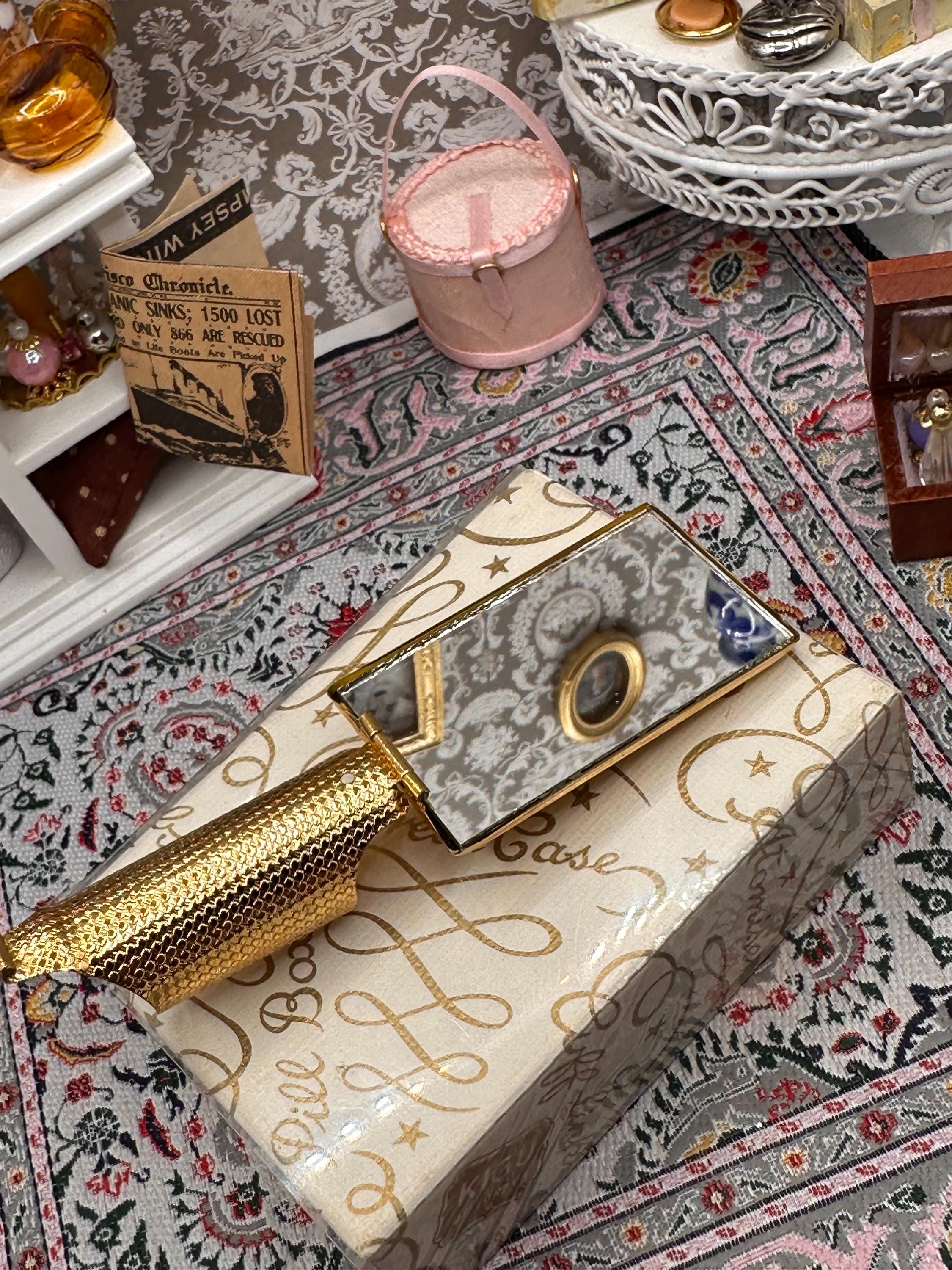 Glamorous Vintage Gold Tone Lipstick Holder in Original Box - Mid-Century Kigu Lipmirror