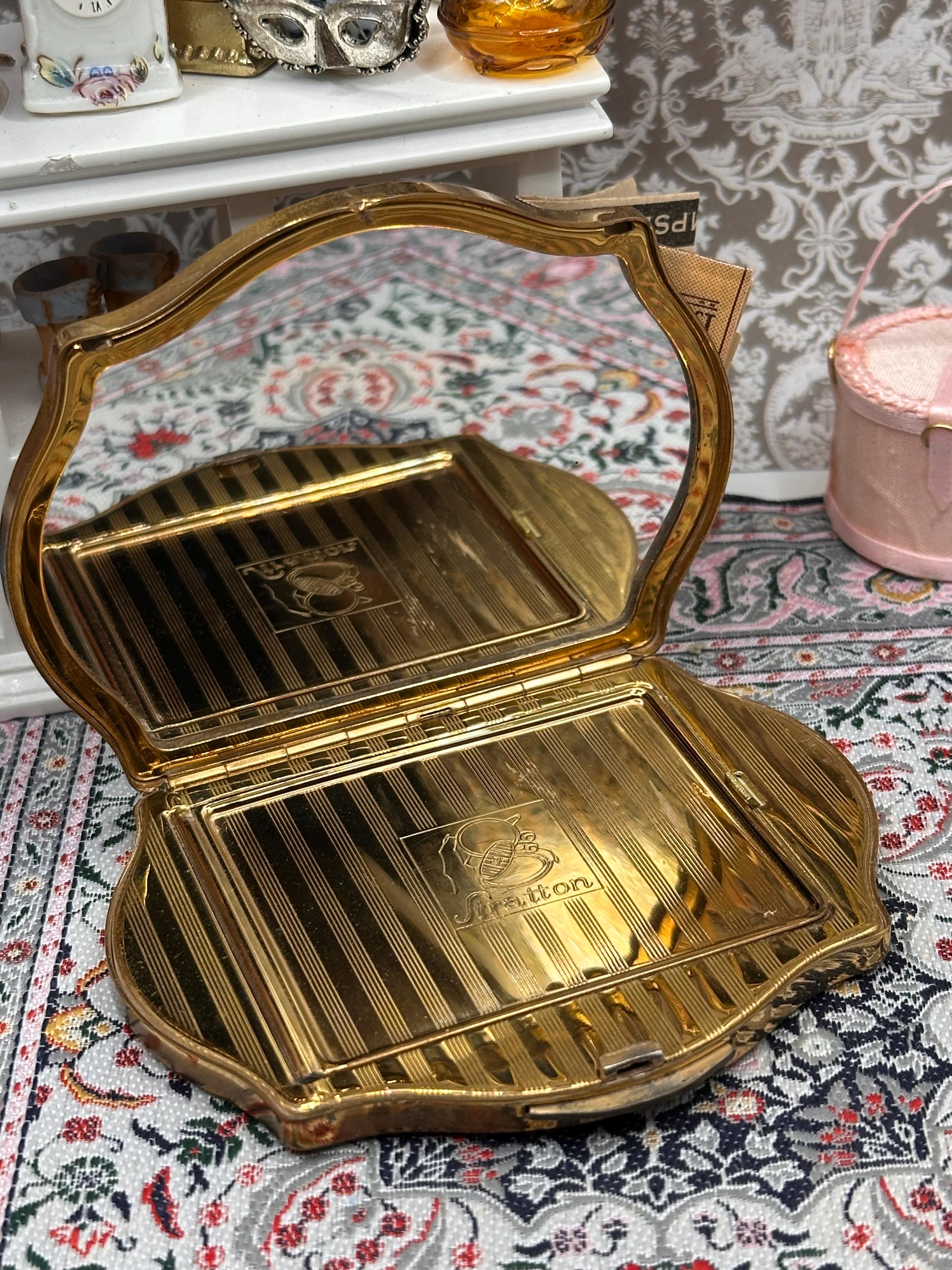 Stratton Regency Powder Compact | Art Deco Gold Tone Vanity, Custom Initials