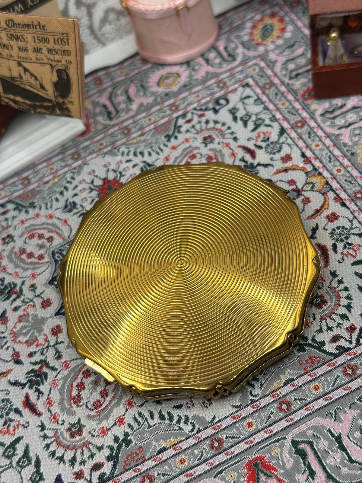 Vintage Kigu London Powder Compact, Black Enamel, Original Puff & Pouch