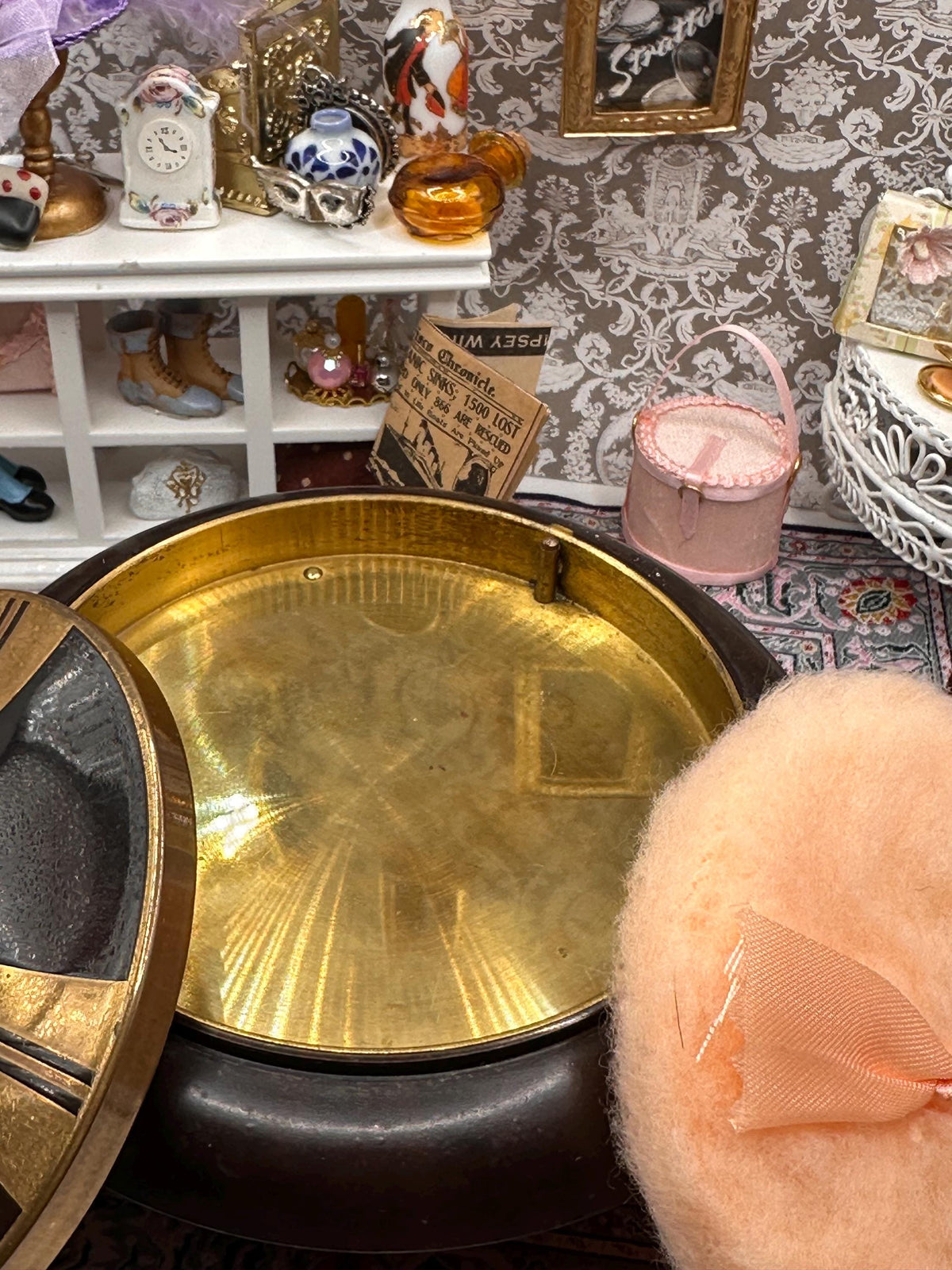 Art Deco Musical Powder Bowl – 1930s Brass Vanity Decor