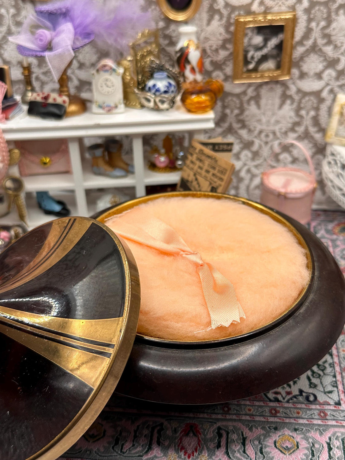 Art Deco Musical Powder Bowl – 1930s Brass Vanity Decor