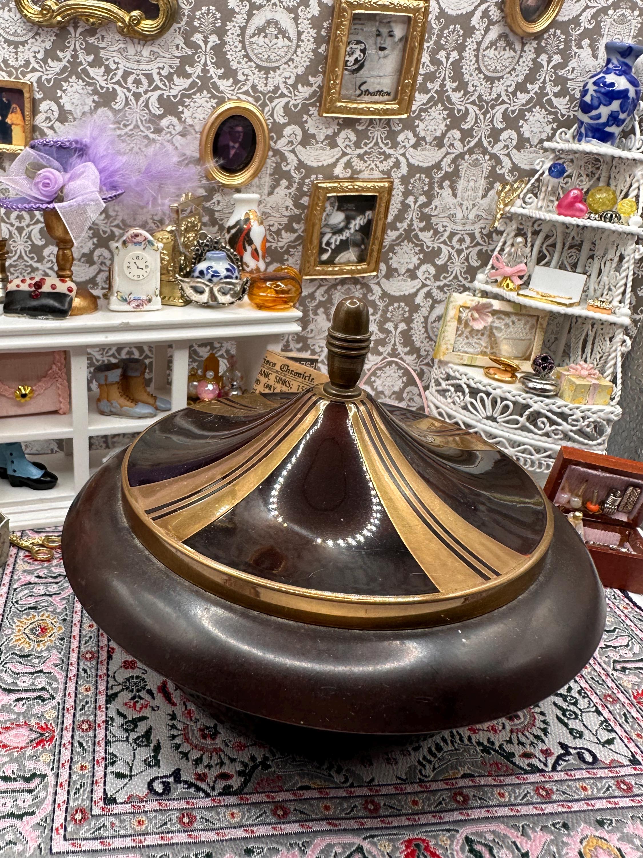 Art Deco Musical Powder Bowl – 1930s Brass Vanity Decor