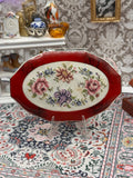Vintage Red Enamel Petit Point Powder Compact – Floral Needlework Vanity, Original Puff