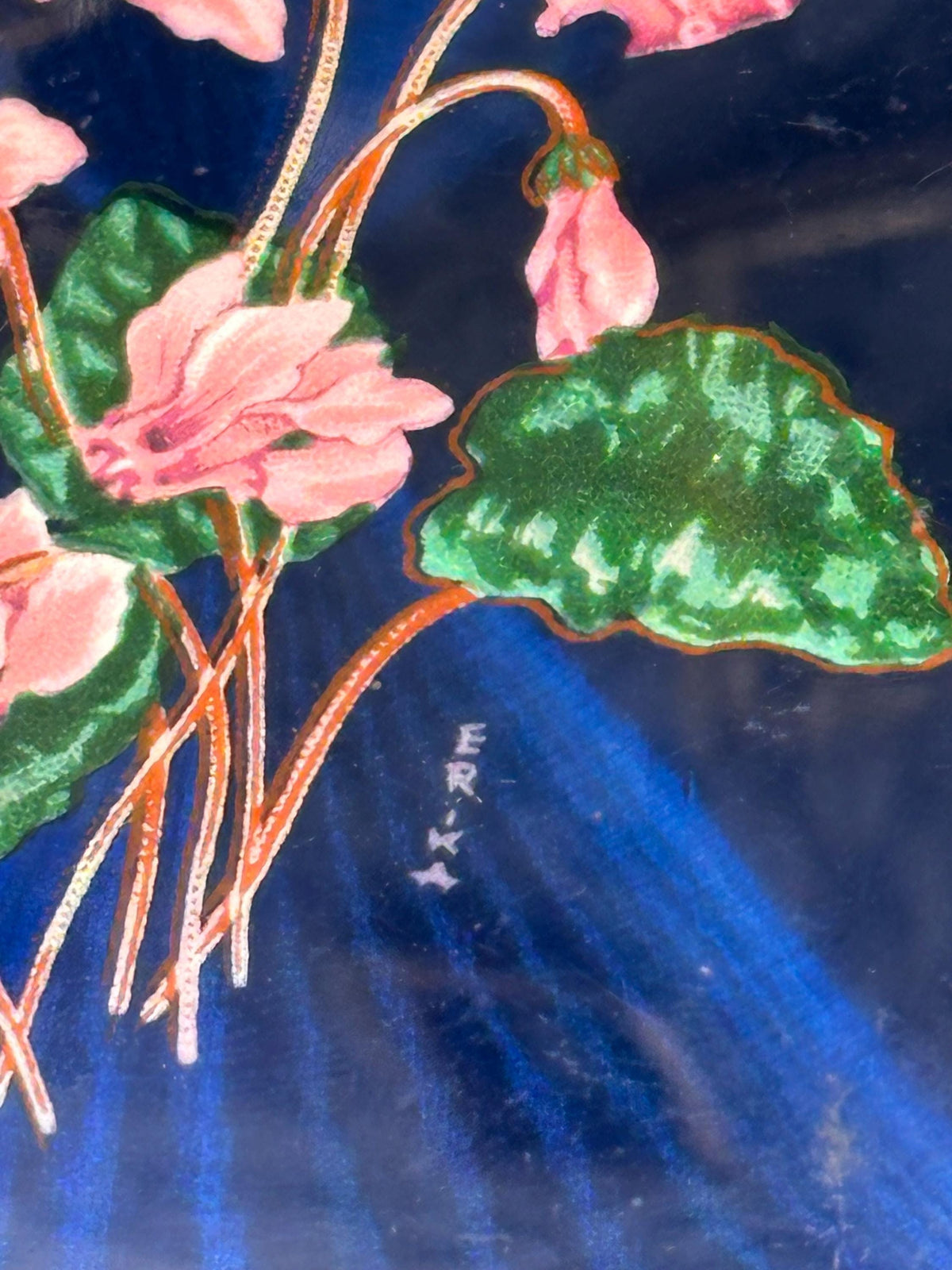 Vintage Stratton Erika Signed Enamel Cigarette Case, Cobalt Guilloché Cyclamen, 1950s–60s English Vanity