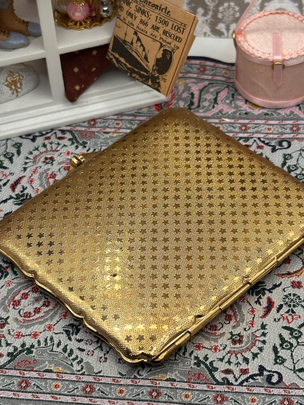 Vintage Stratton Erika Signed Enamel Cigarette Case, Cobalt Guilloché Cyclamen, 1950s–60s English Vanity
