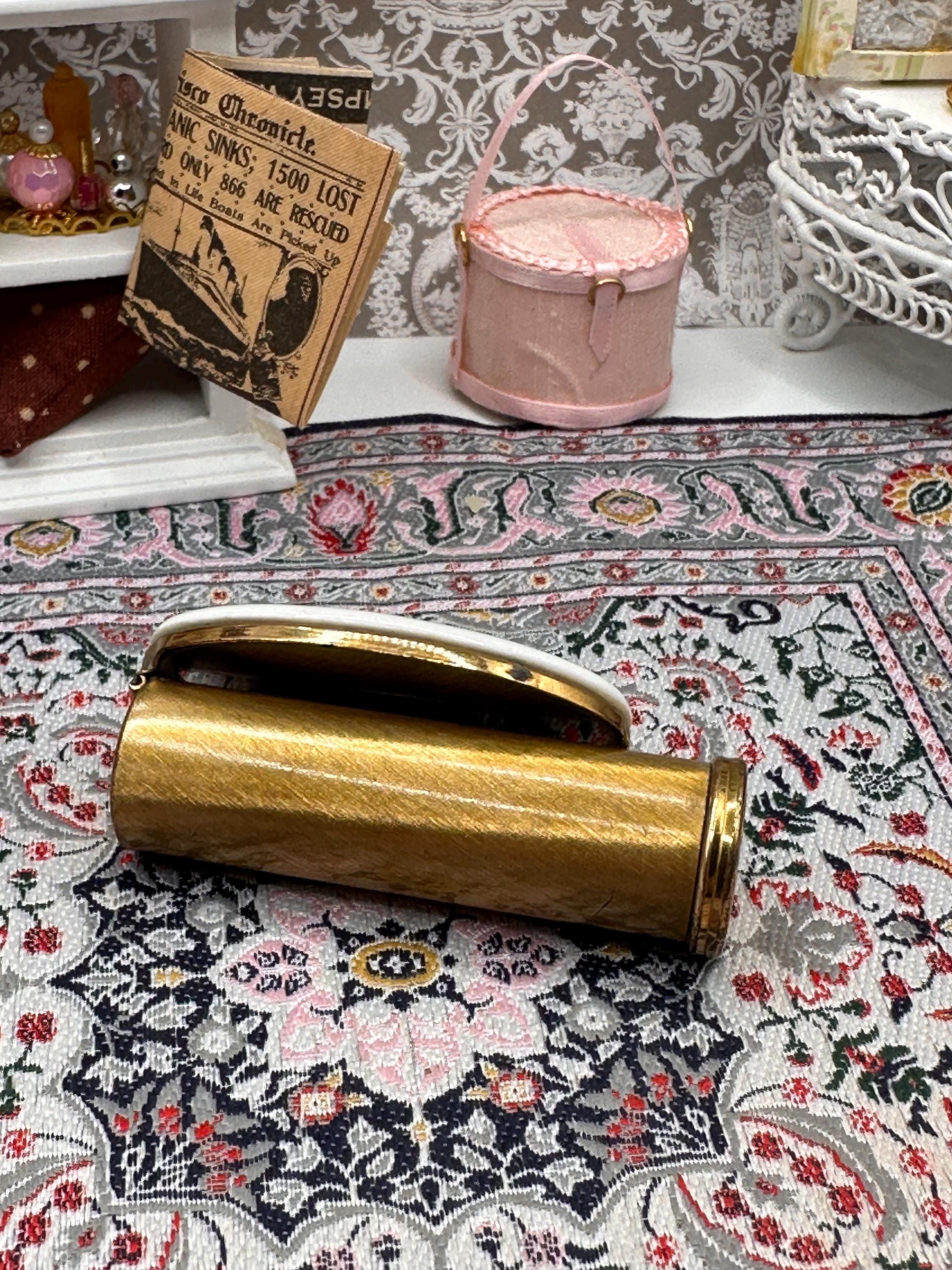 Vintage Kigu Lipview Compact Mirror: Gold Tone, Pink Floral Ceramic, England