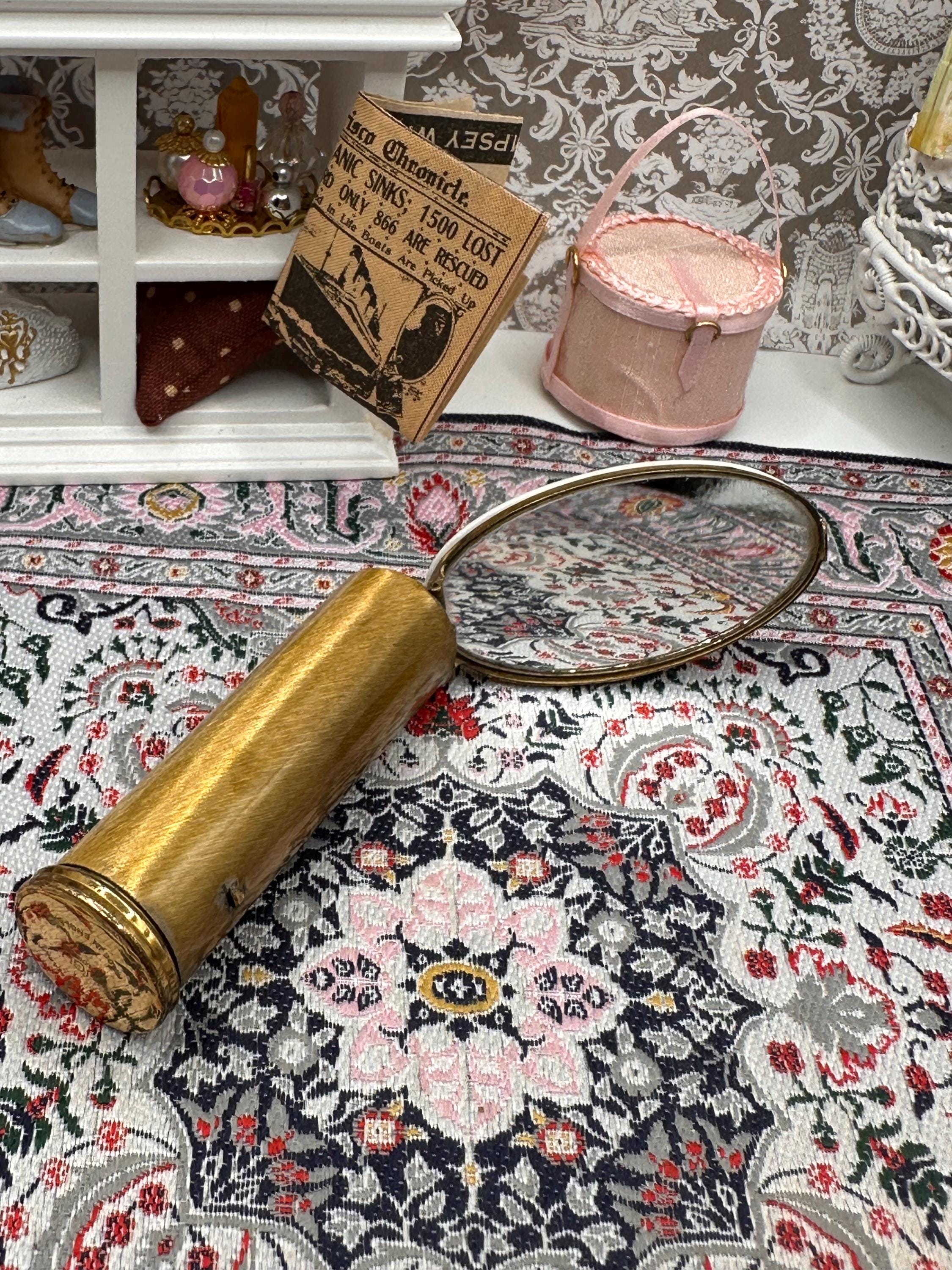 Vintage Kigu Lipview Compact Mirror: Gold Tone, Pink Floral Ceramic, England