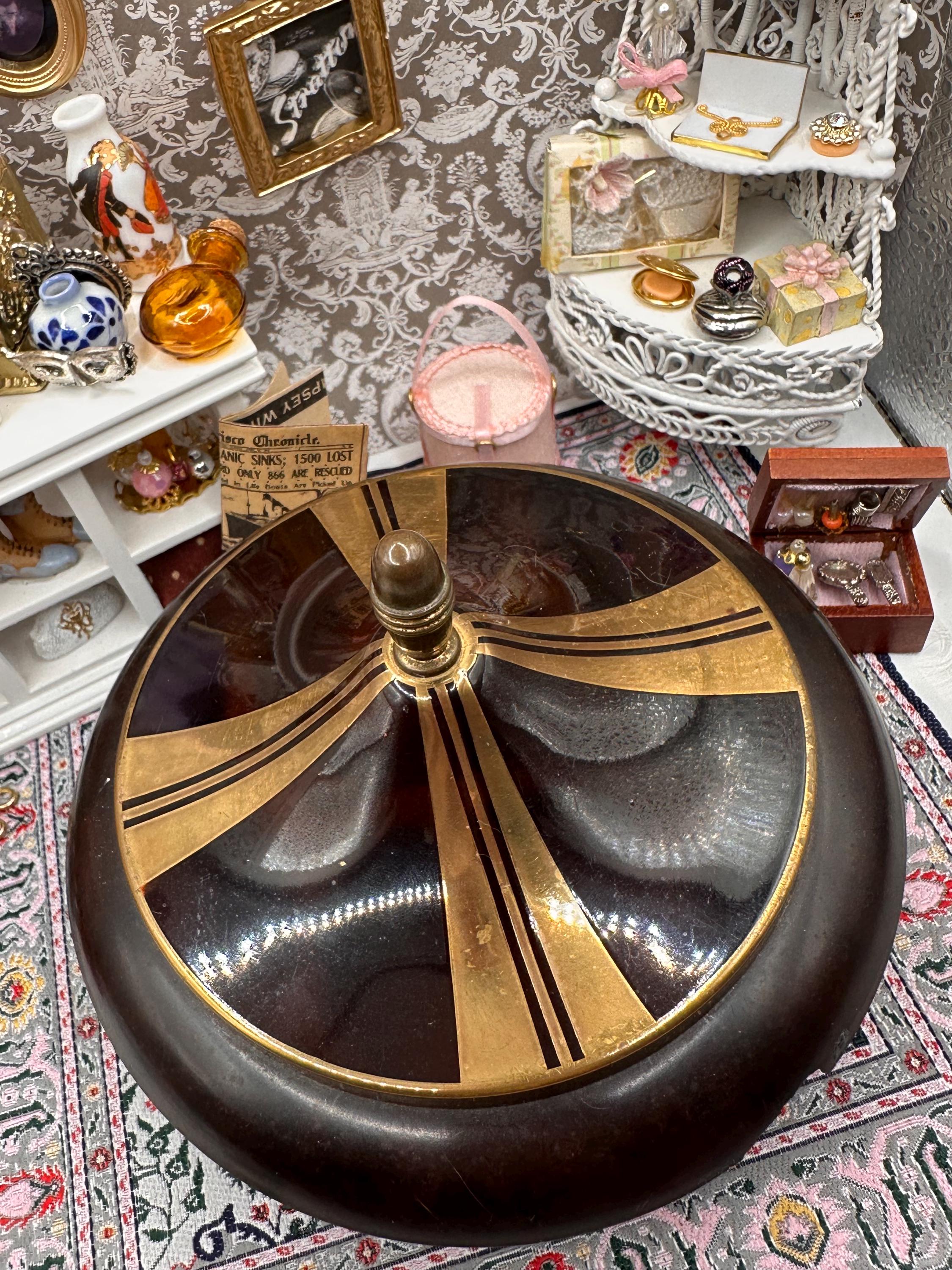 Art Deco Musical Powder Bowl – 1930s Brass Vanity Decor